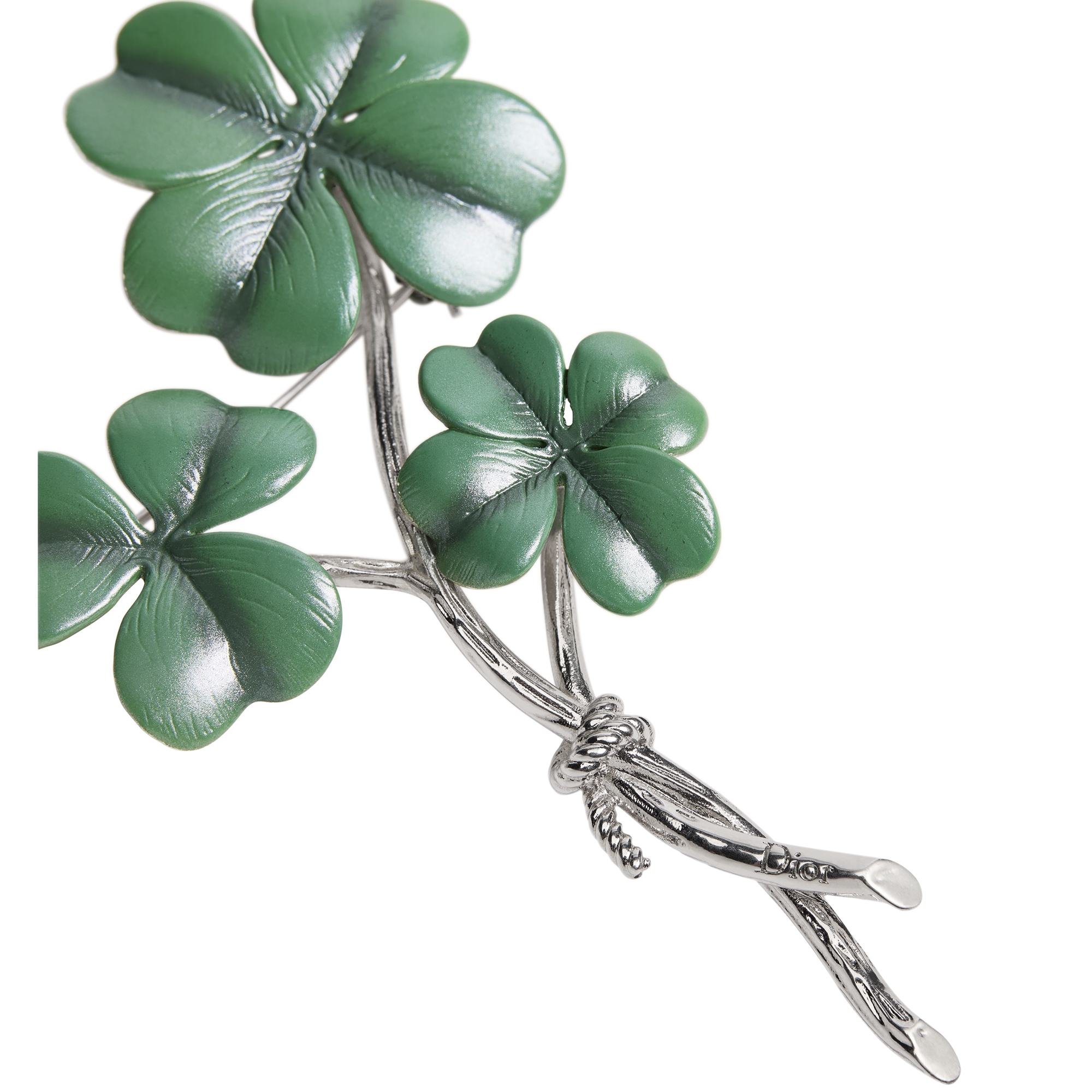 Dior Trèfle Brooch Silver and Green Resin E09