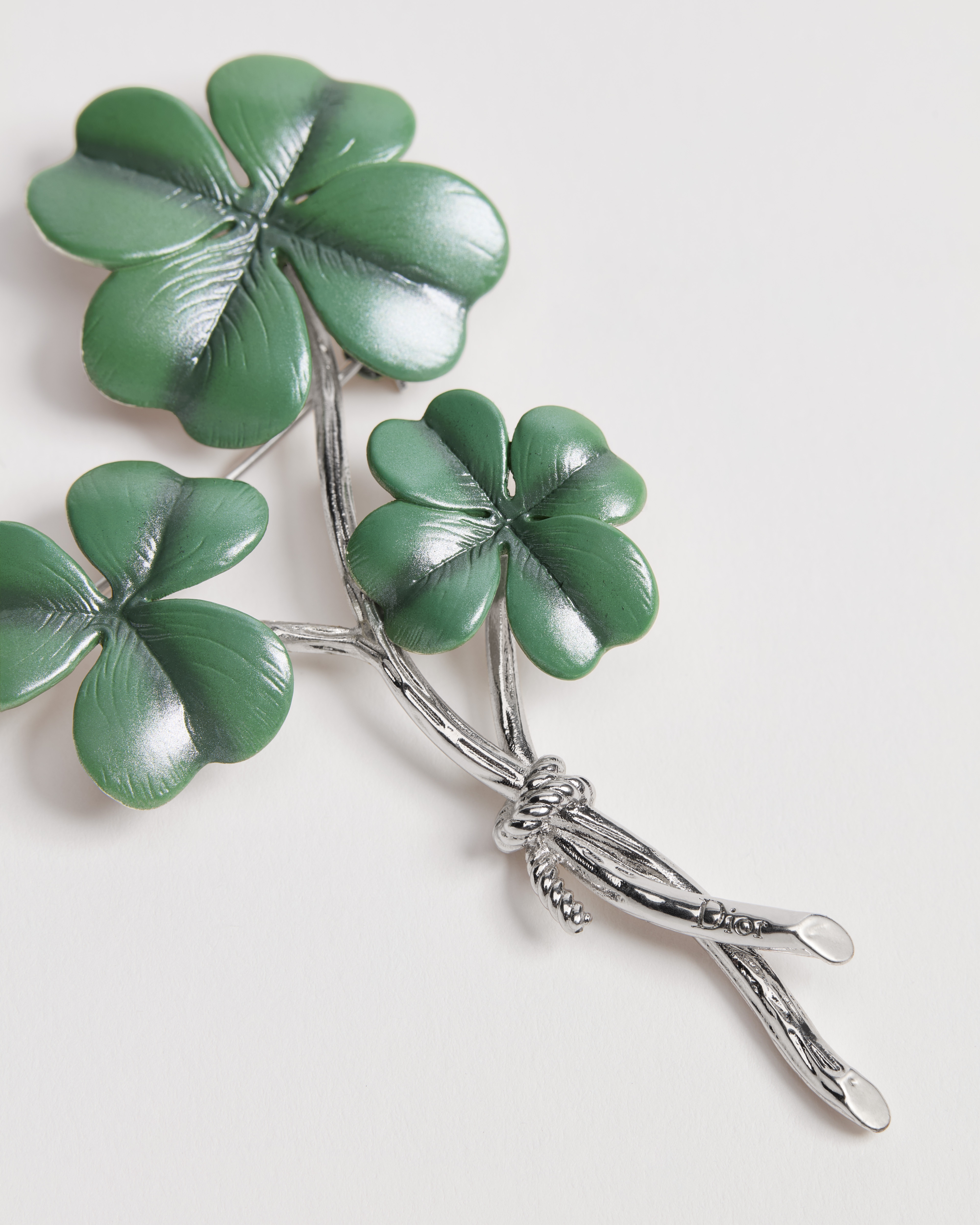 Dior Trèfle Brooch Silver and Green Resin E09