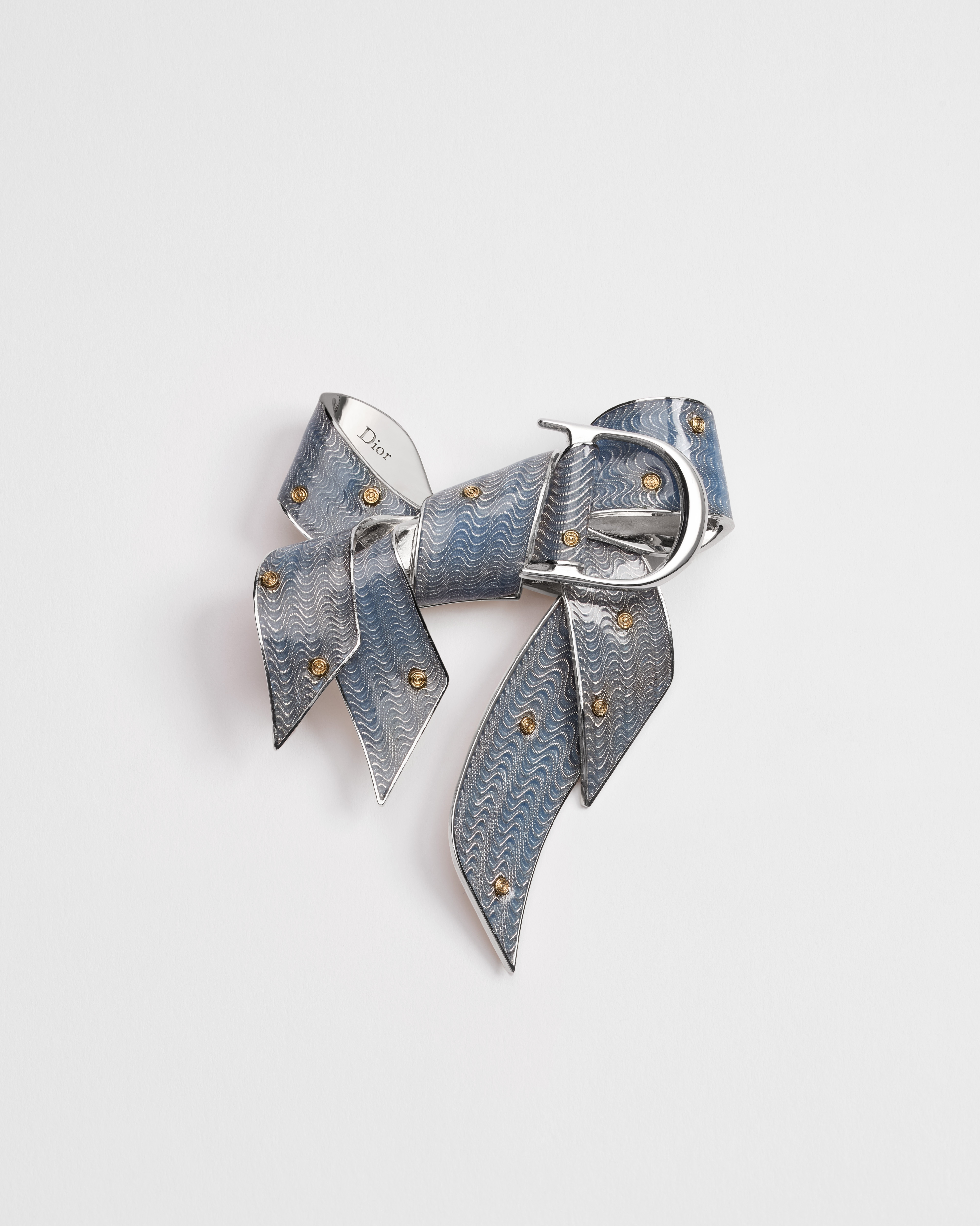 Dior Guilloché 胸針 銀色和金色飾面黃銅配藍色樹脂 E01