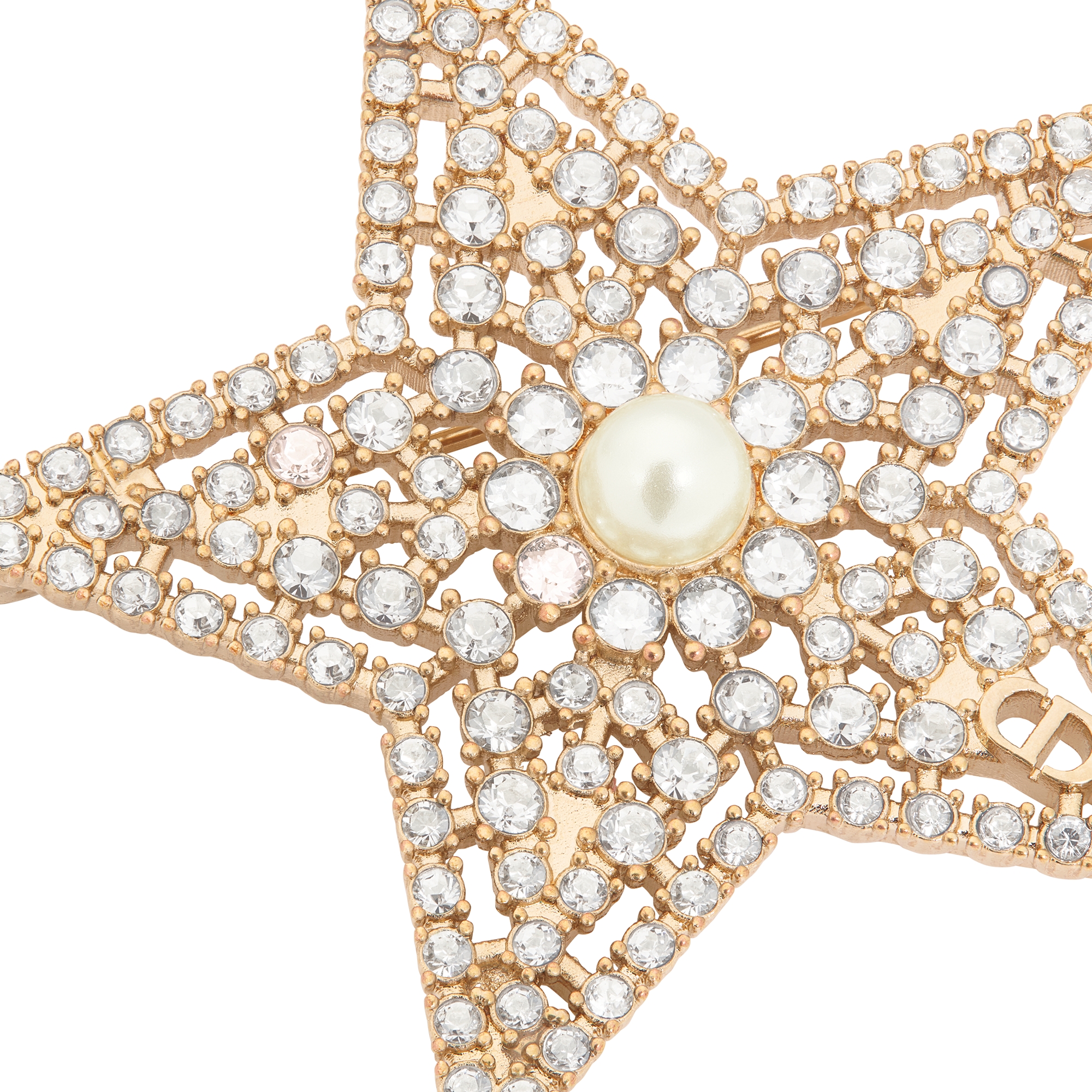Nuit Étoilée Brooch Pale Gold-Finish Metal, White Resin Pearl and Silver-Tone Crystals E09
