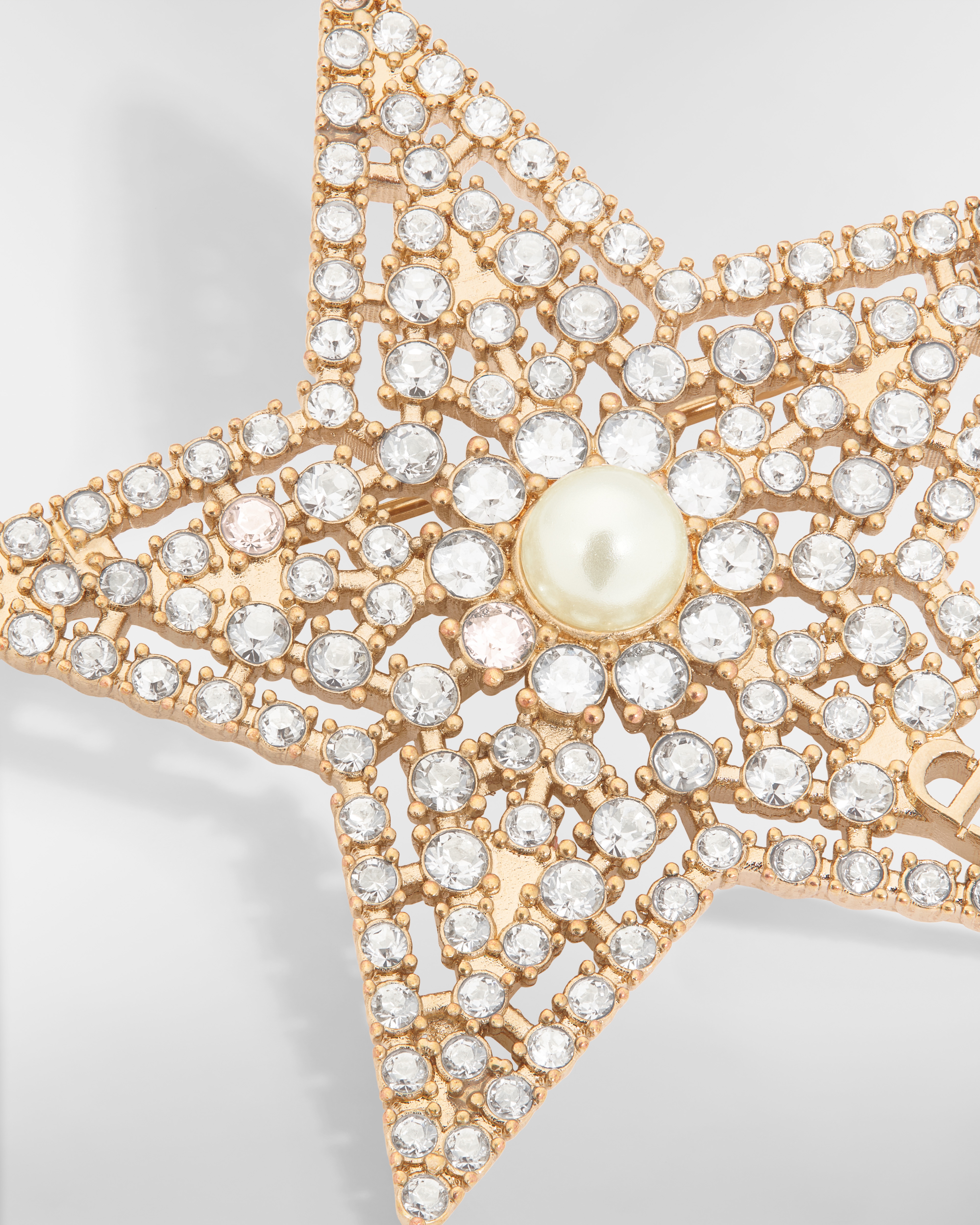 Nuit Étoilée Brooch Pale Gold-Finish Metal, White Resin Pearl and Silver-Tone Crystals E09