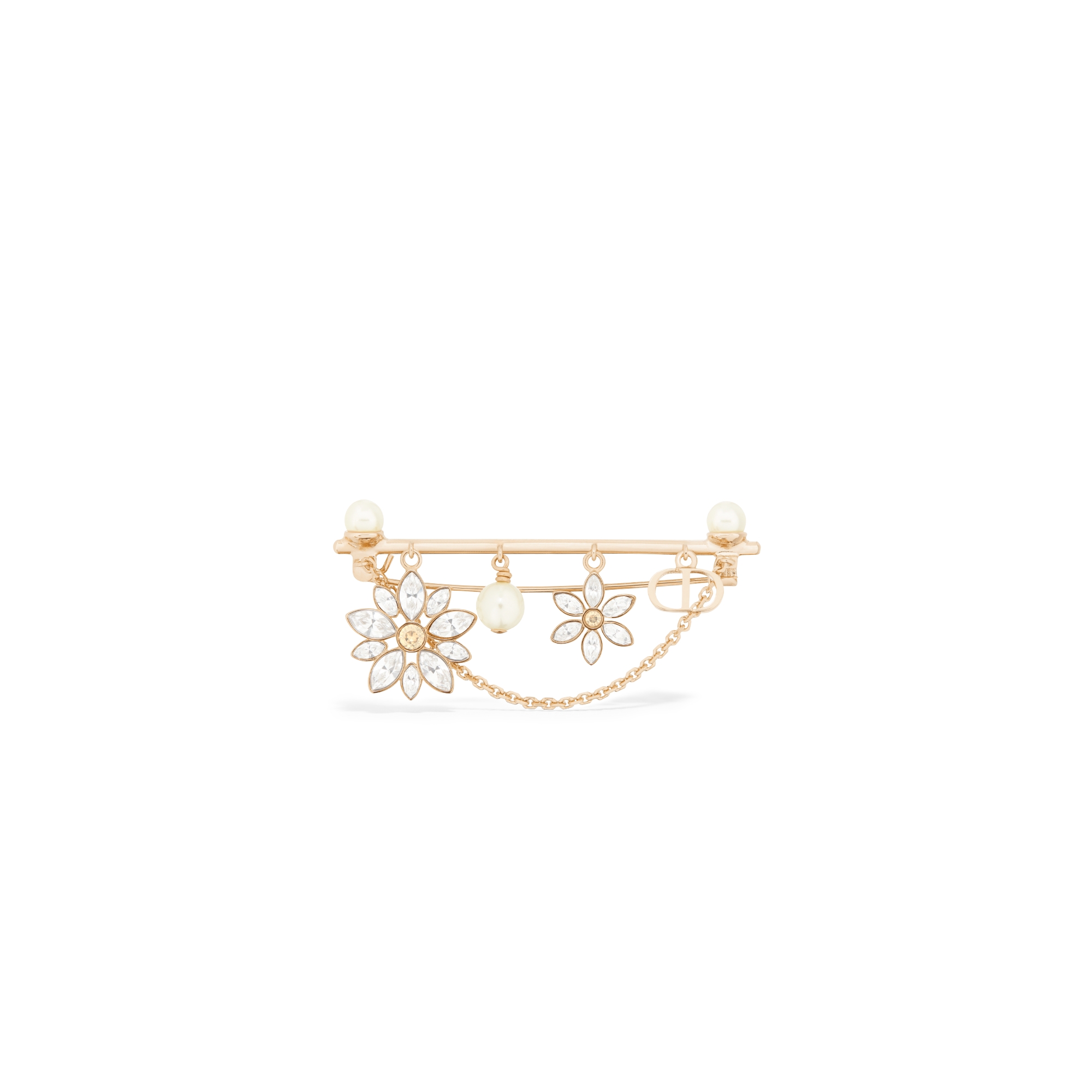 Fleur de Glace Brooch Pale Gold-Finish Metal with White Resin Pearls and Gold-Tone and Silver-Tone Crystals E01