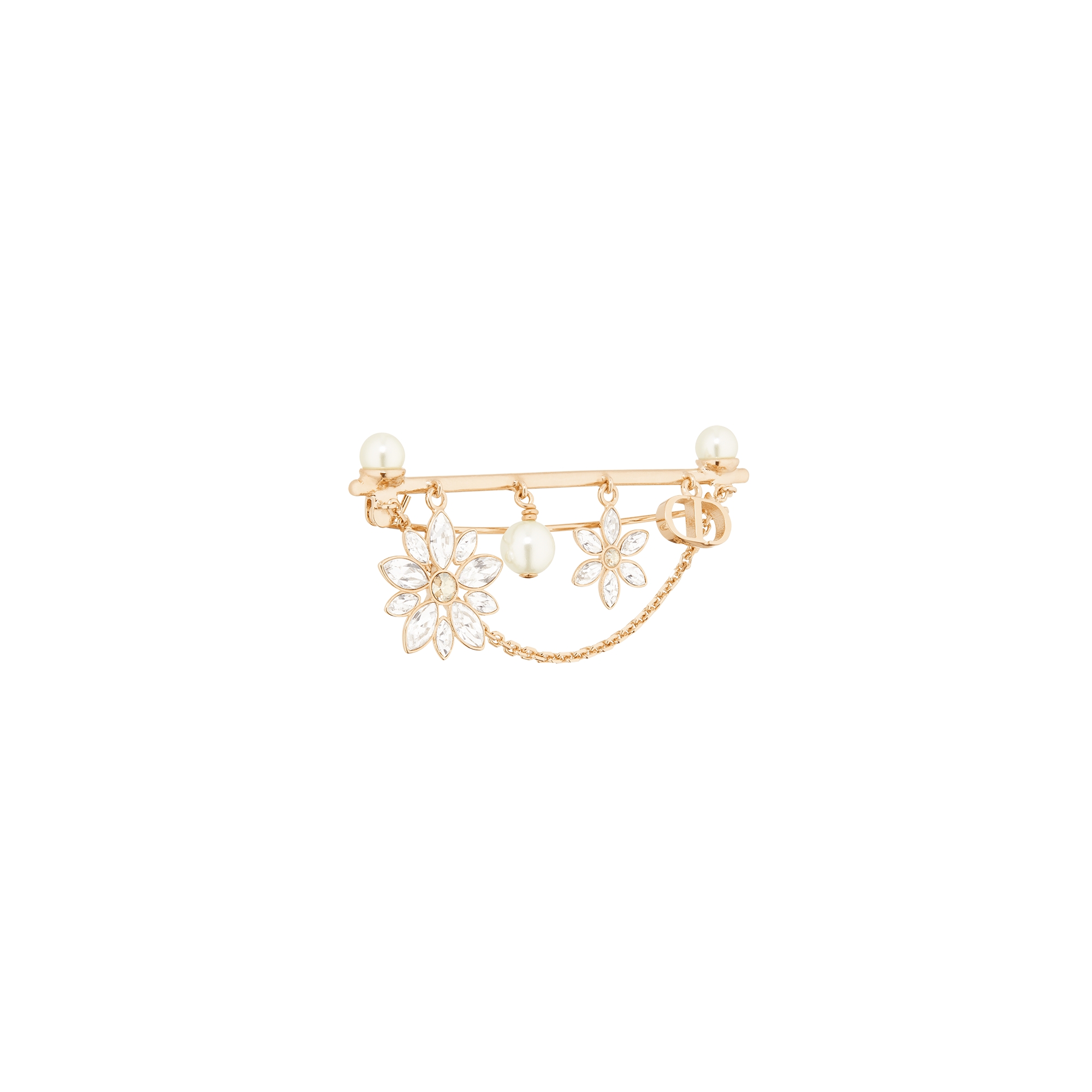 Fleur de Glace Brooch Pale Gold-Finish Metal with White Resin Pearls and Gold-Tone and Silver-Tone Crystals E03