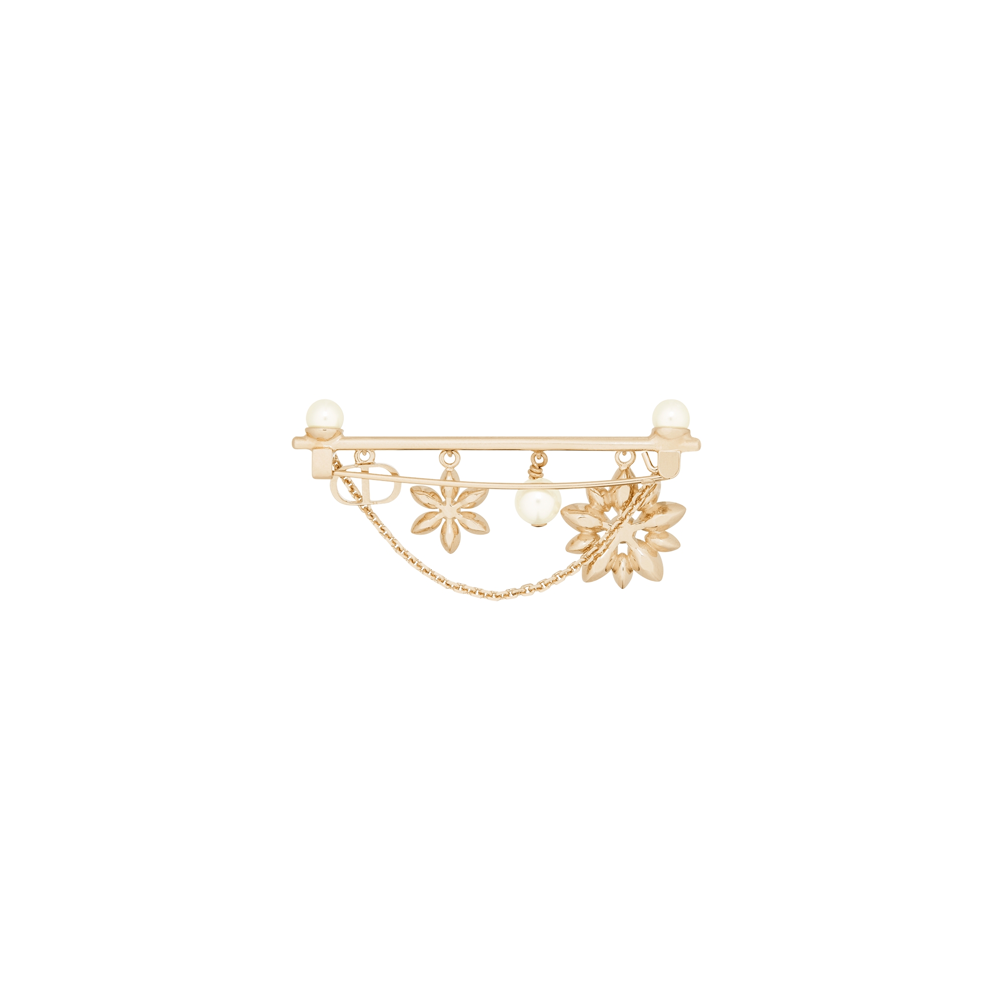 Fleur de Glace Brooch Pale Gold-Finish Metal with White Resin Pearls and Gold-Tone and Silver-Tone Crystals E08