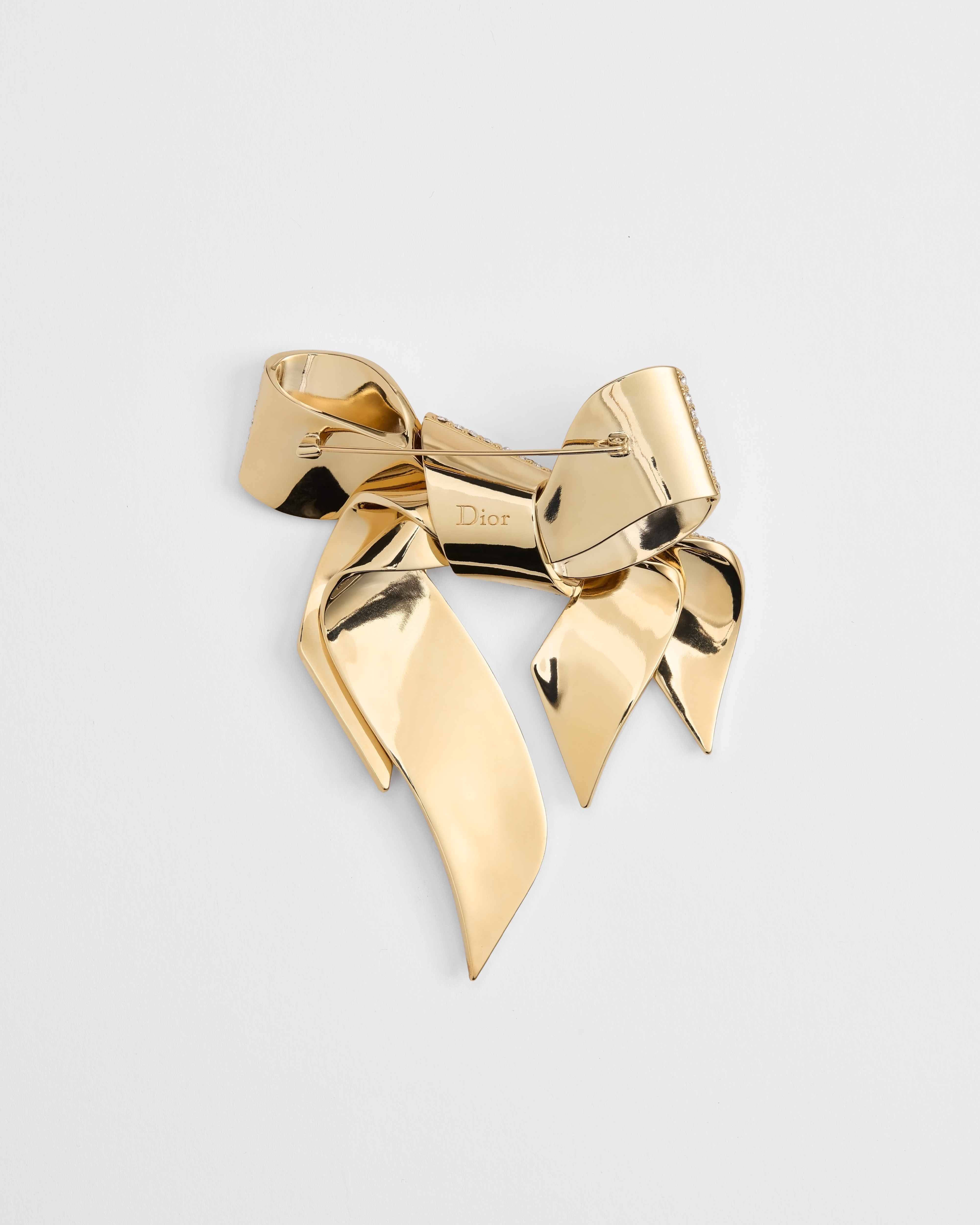Dior Or – Dior Shiny Bow Brooch Gold-Finish Metal, White Resin Pearls and White Crystals E08