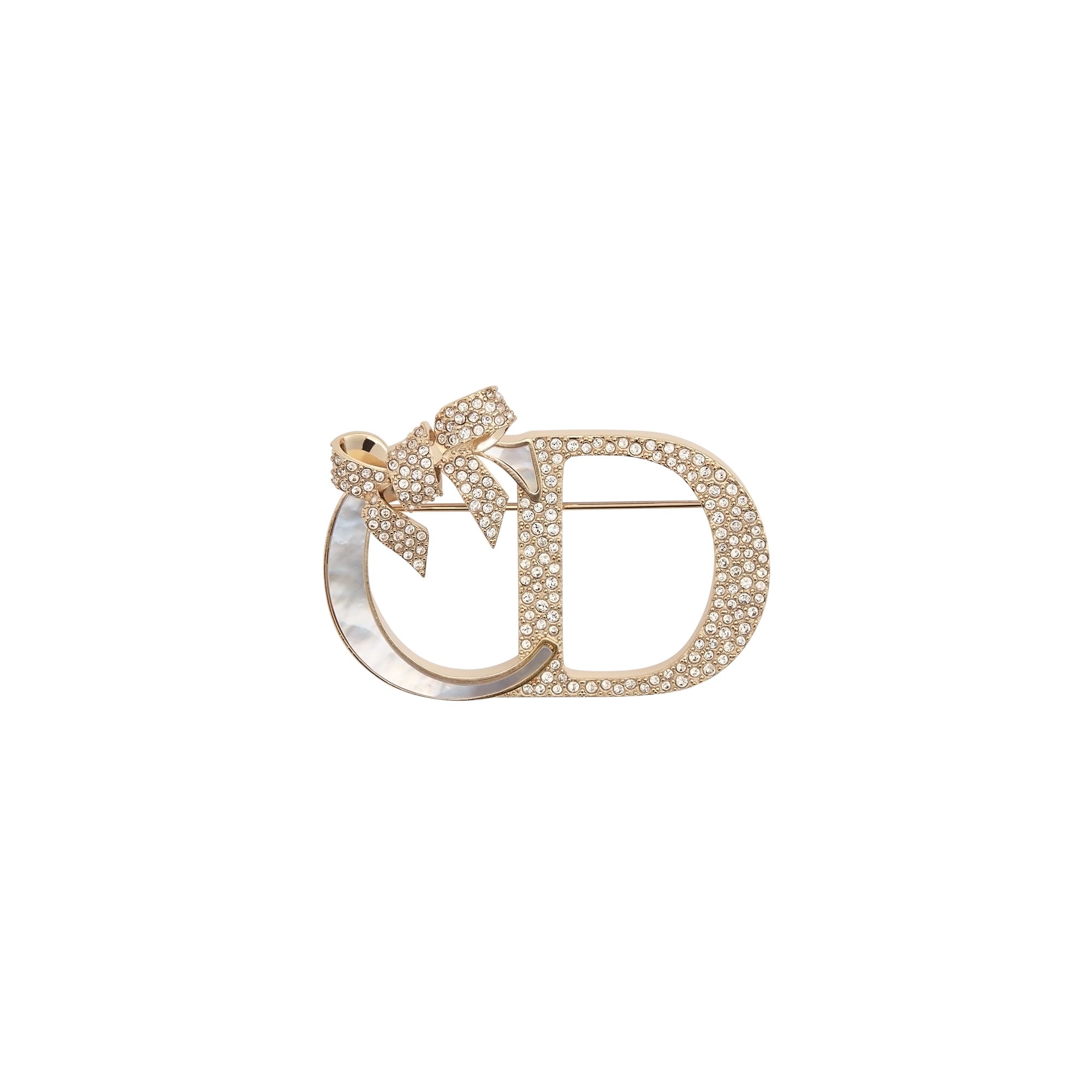 Dior Or – Dior Shiny Bow Brooch Gold-Finish Metal, Natural Mother-of-Pearl and White Crystals E01