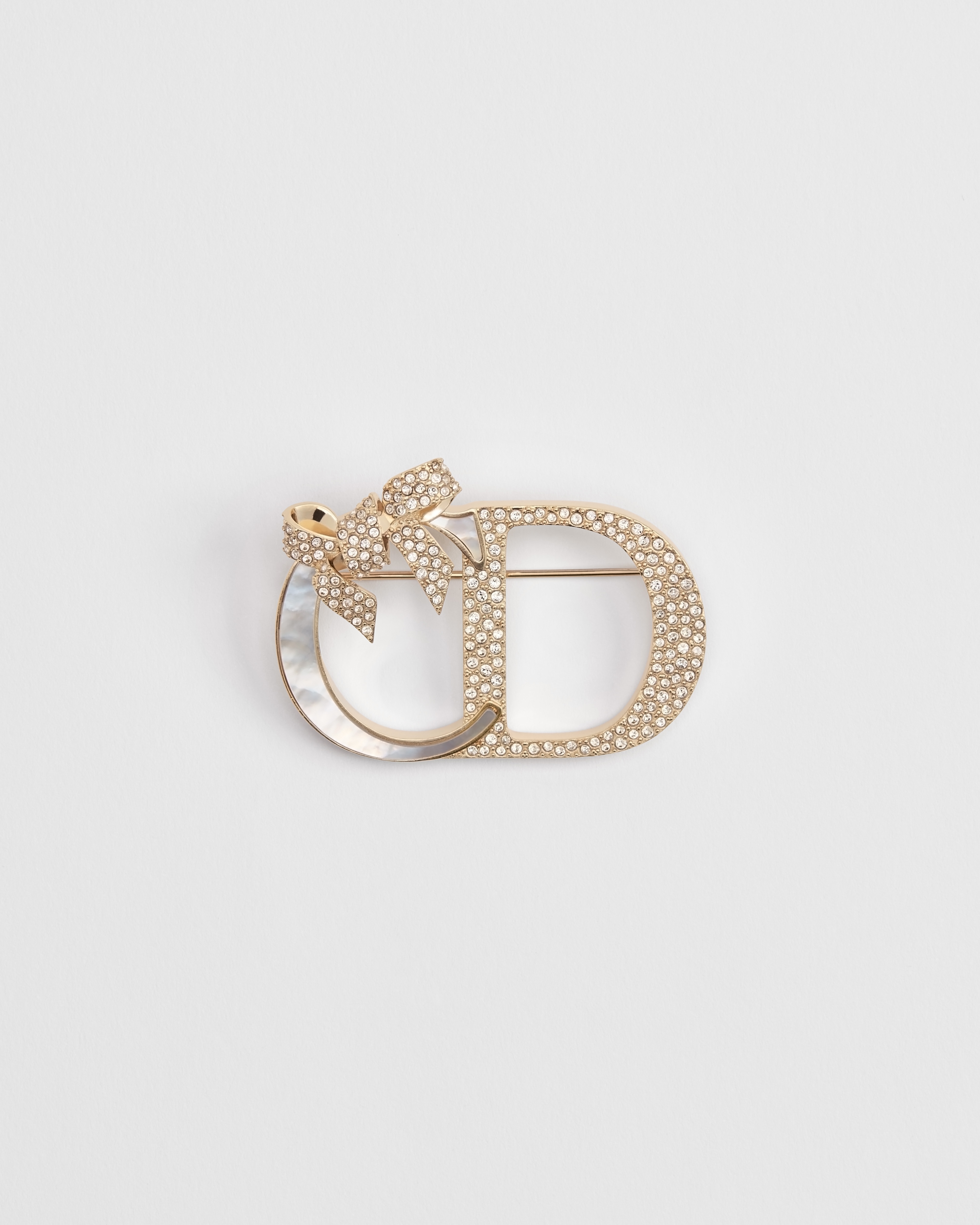 Dior Or – Dior Shiny Bow Brooch Gold-Finish Metal, Natural Mother-of-Pearl and White Crystals E01