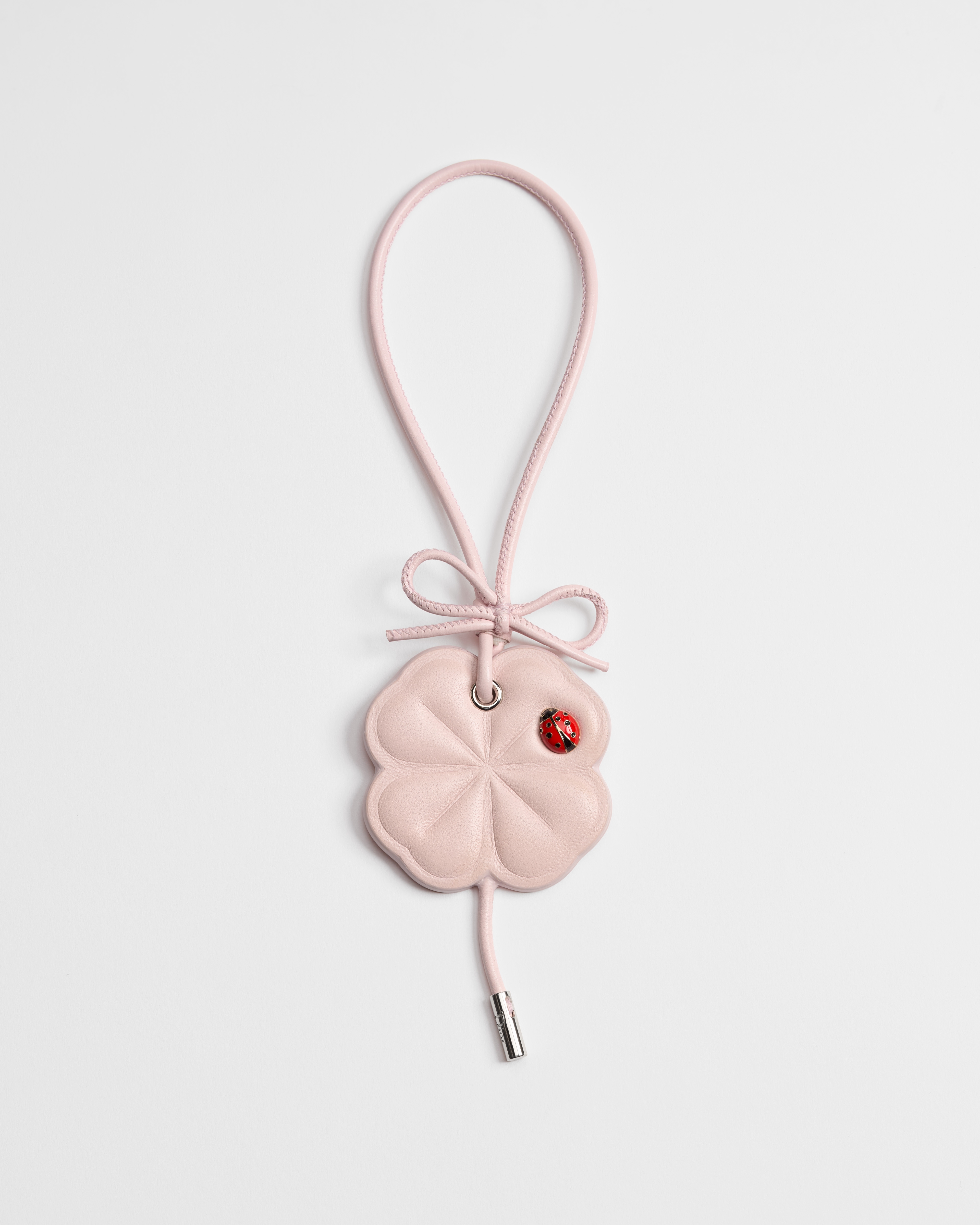 Dior Clover Bag Charm Pink Calfskin, Silver-Finish Metal and Red and Black Lacquer E01