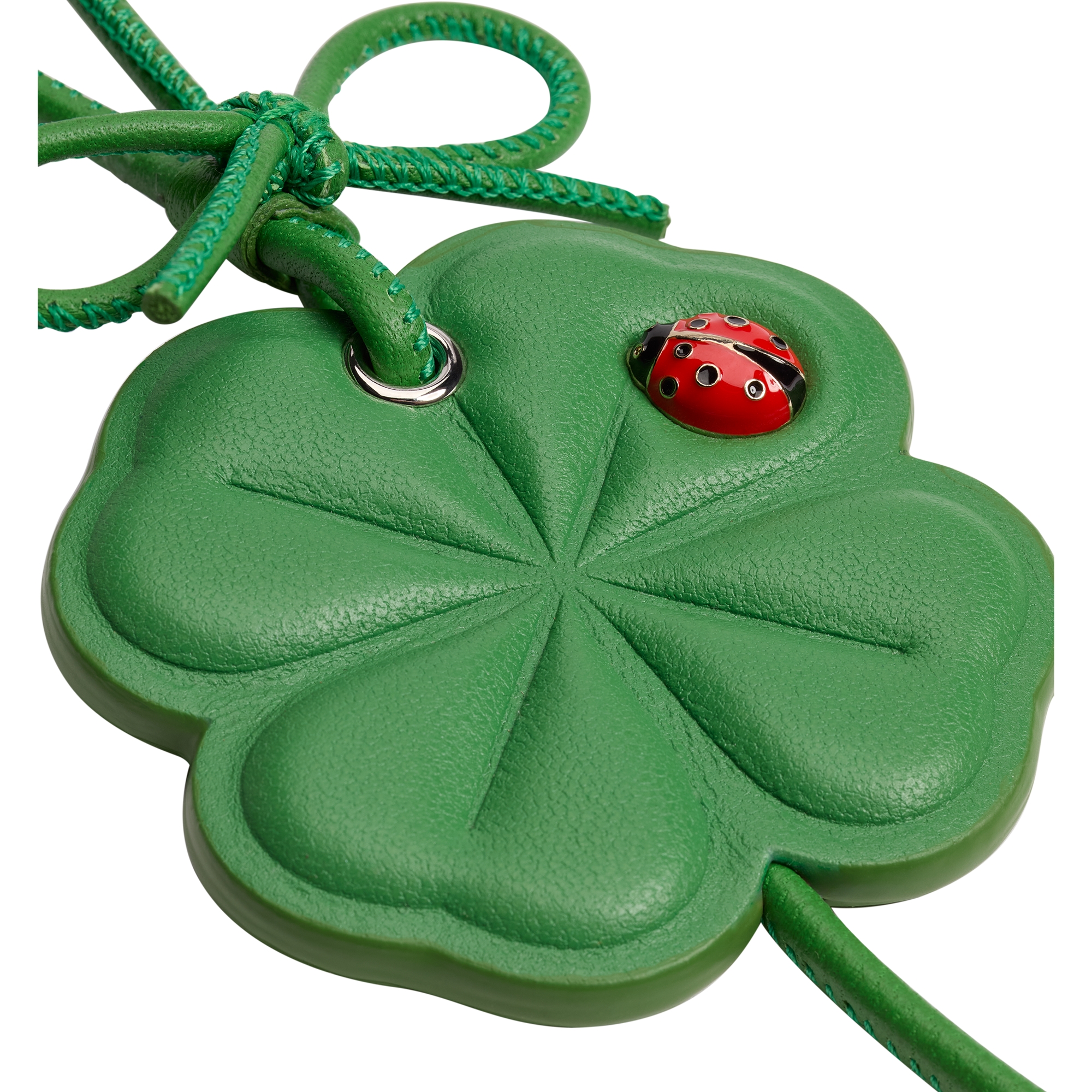 Dior Clover Bag Charm Clover Lucky Green Calfskin, Silver-Finish Metal and Red and Black Lacquer E09
