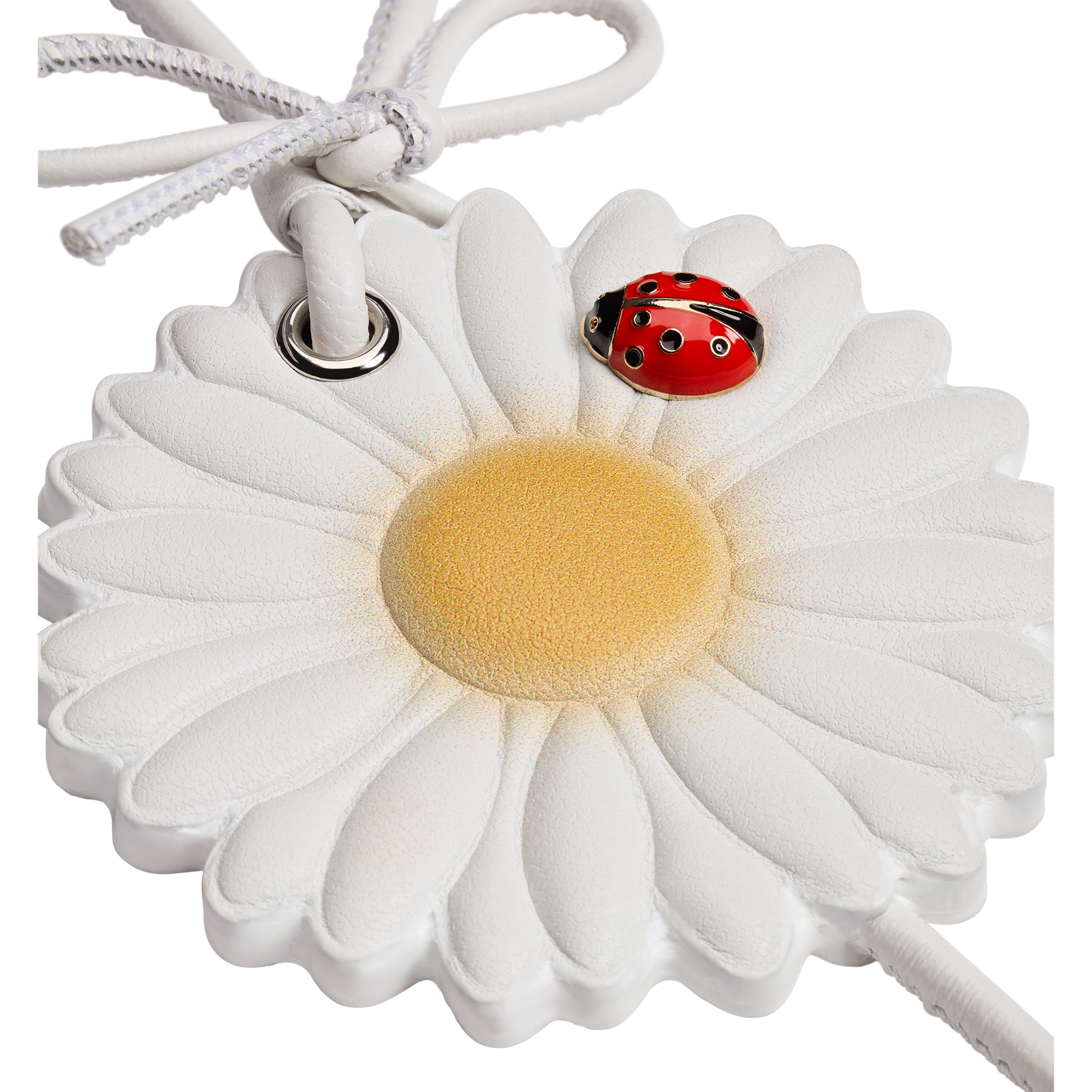 Dior Daisy Bag Charm Yellow and White Calfskin, Silver-Finish Metal and Red and Black Lacquer E09