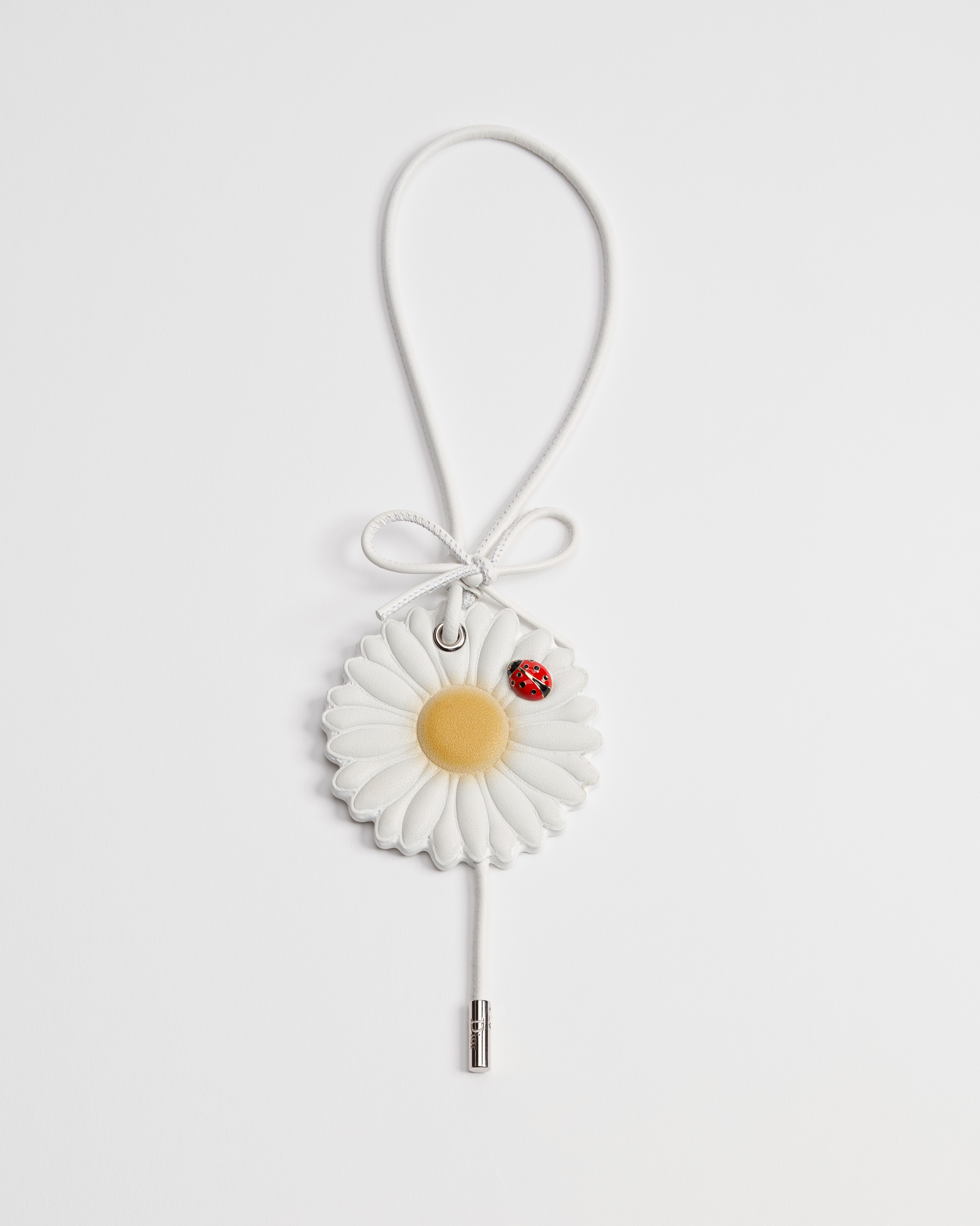 Dior Daisy Bag Charm Yellow and White Calfskin, Silver-Finish Metal and Red and Black Lacquer E01