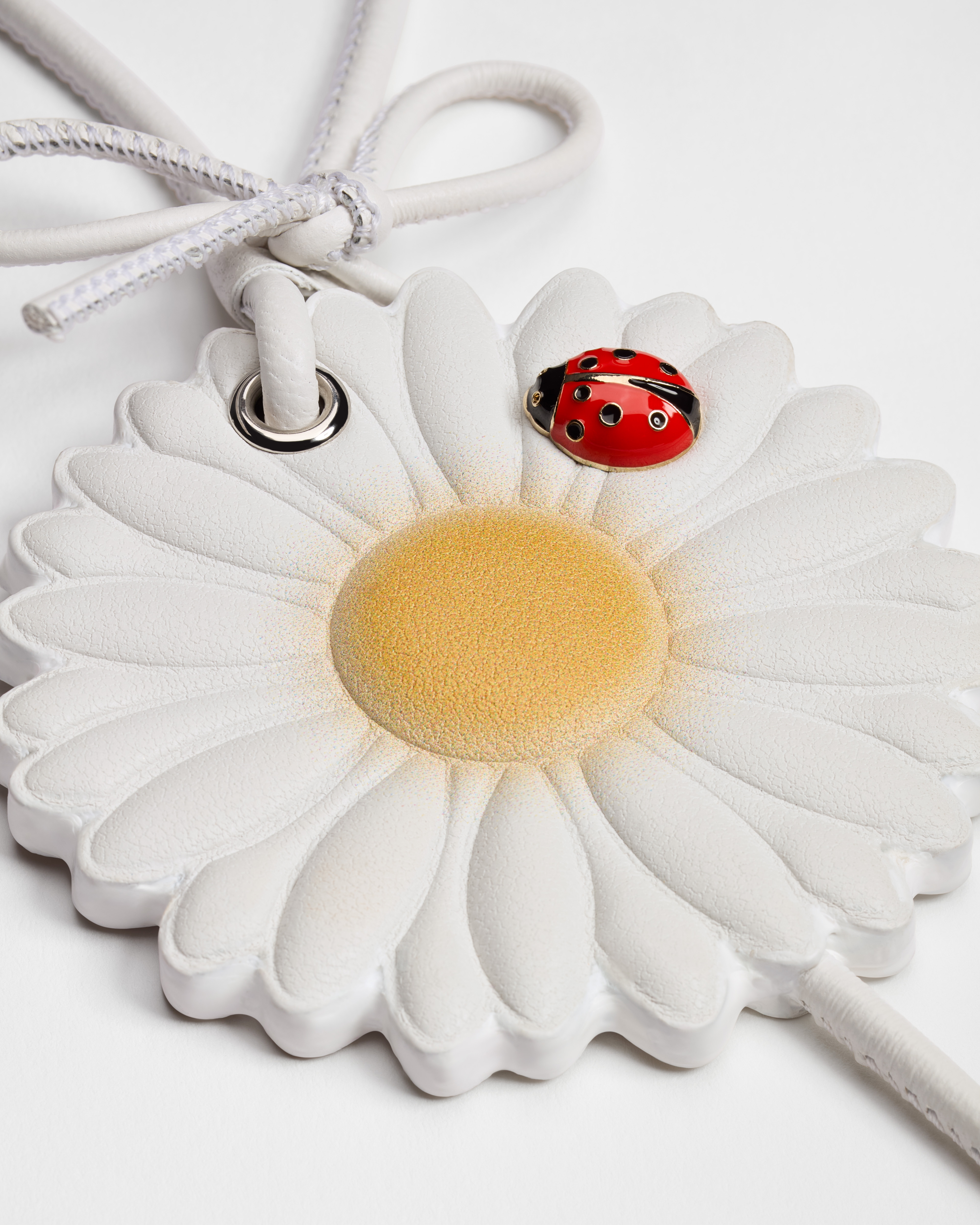 Dior Daisy Bag Charm Yellow and White Calfskin, Silver-Finish Metal and Red and Black Lacquer E09
