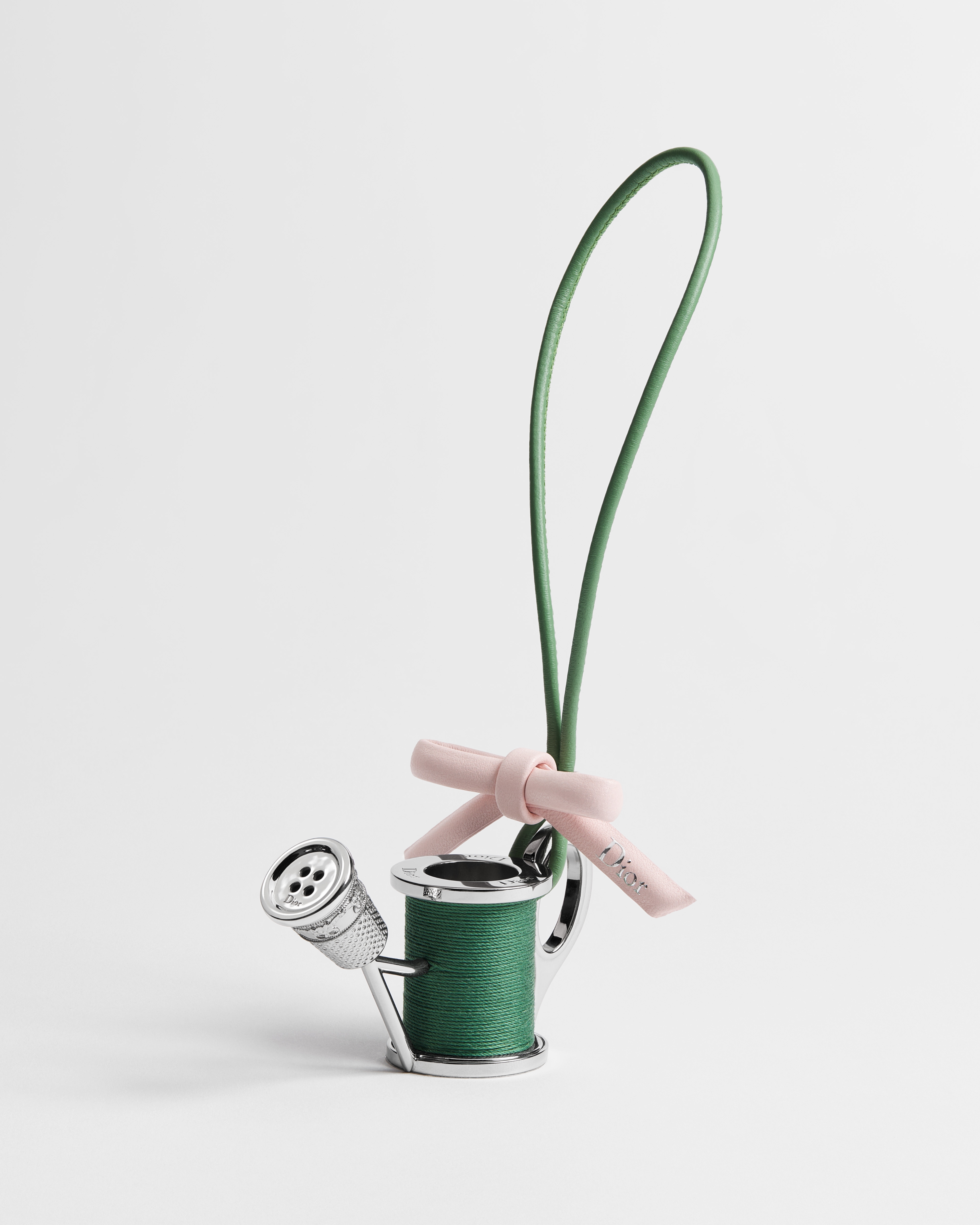 Jardin d'Atelier Dior Bag Charm Songe Pink and Green Lambskin, Silver-Finish Metal and Green Thread E01