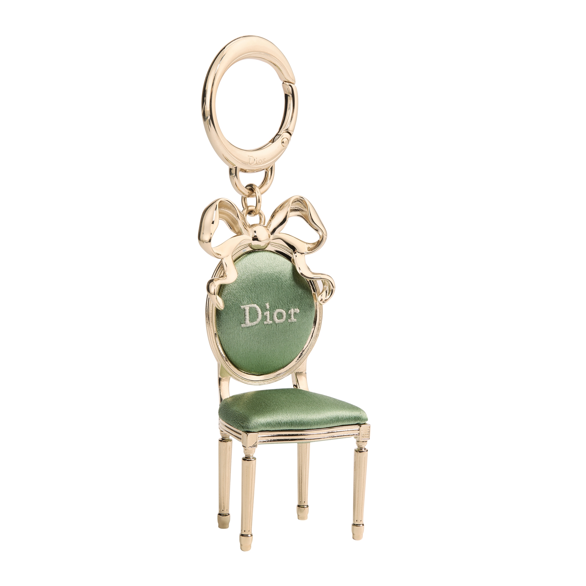 Dior Icon Bag Charm Gold-Finish Metal and Green Satiny Fabric | DIOR