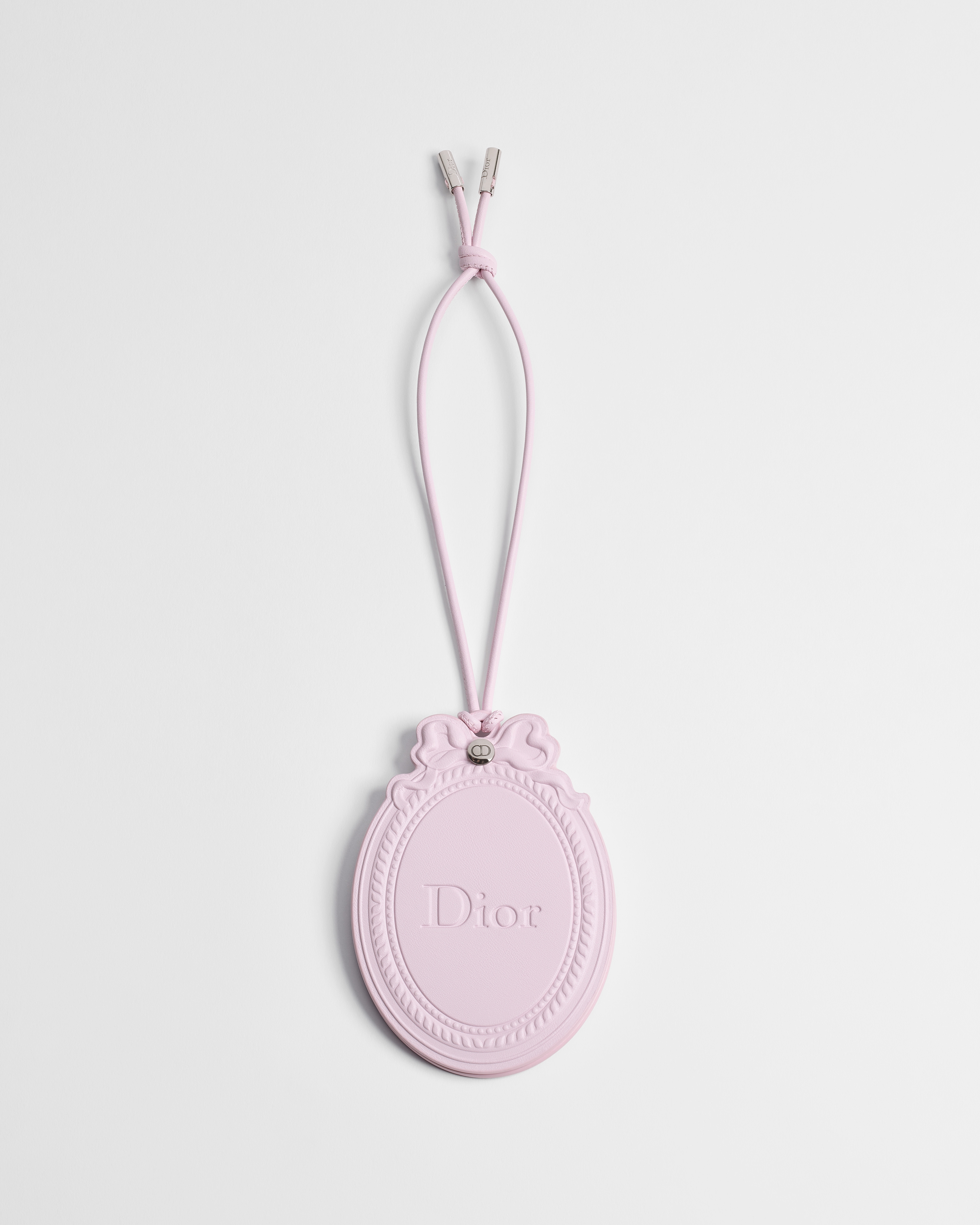 Berloque de bolsa Dior Médaillon com espelho Metal com acabamento prateado e couro de vitelo rosa Songe E01