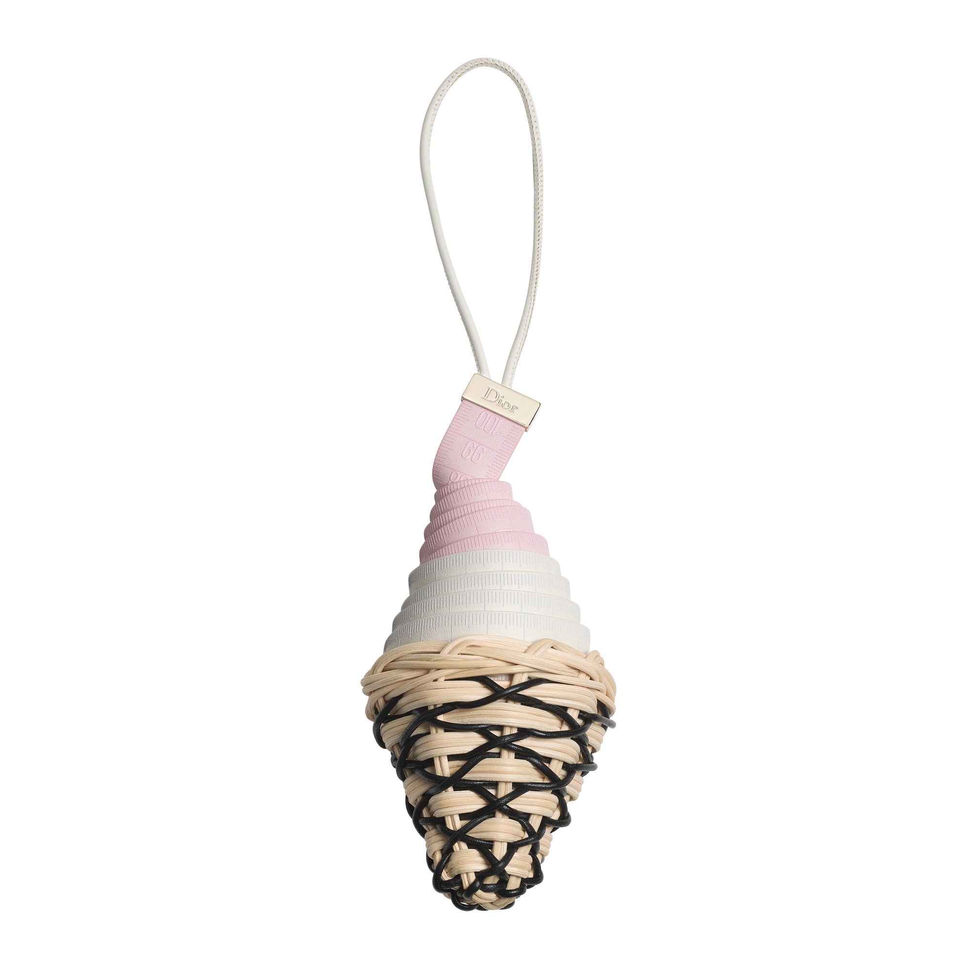 Dioriviera Dior Atelier d'Été Bag Charm Gold-Finish Metal with Pink and White Calfskin and Wicker E01