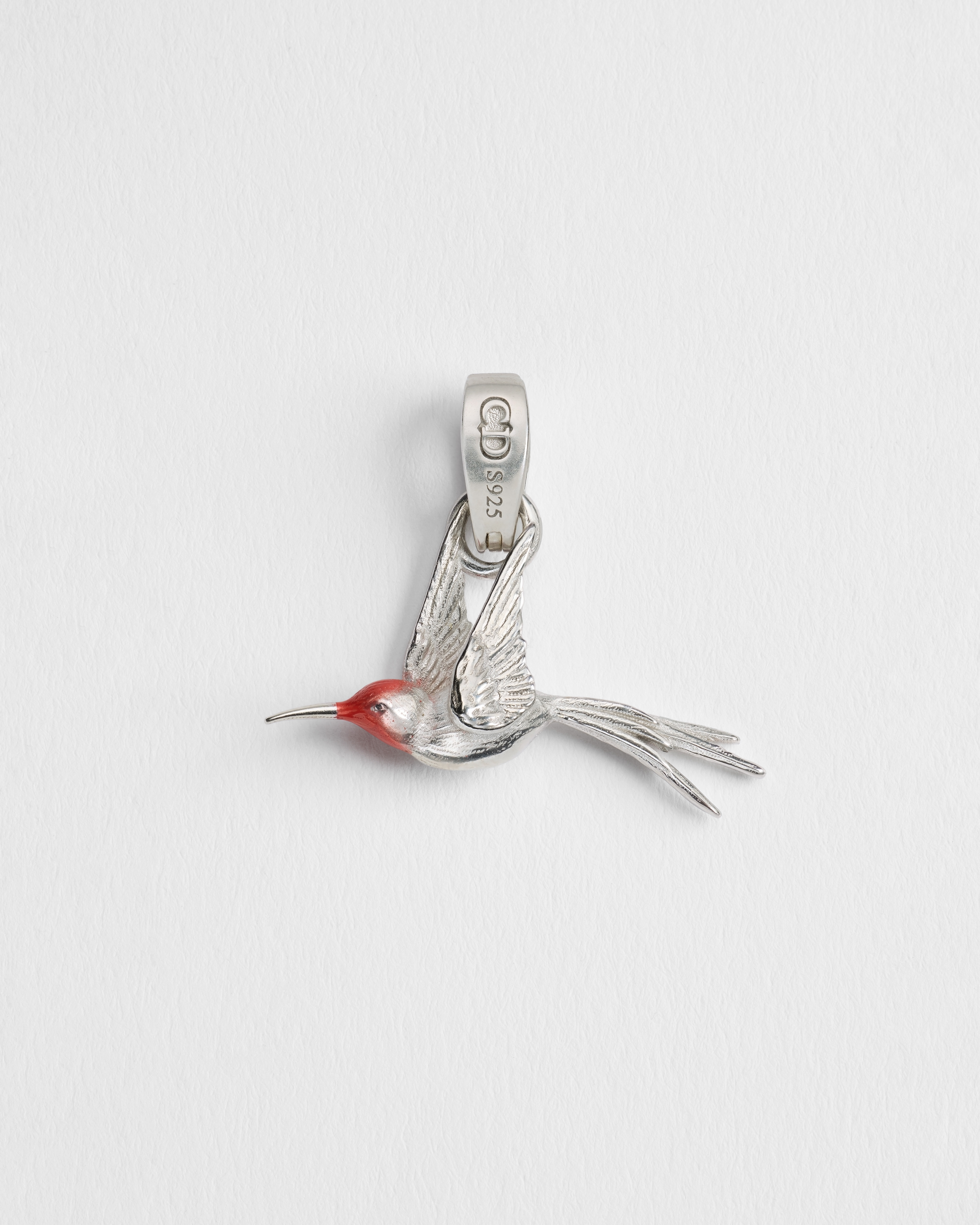 Dior Charms Hummingbird Pendant Silver and Red Resin E01