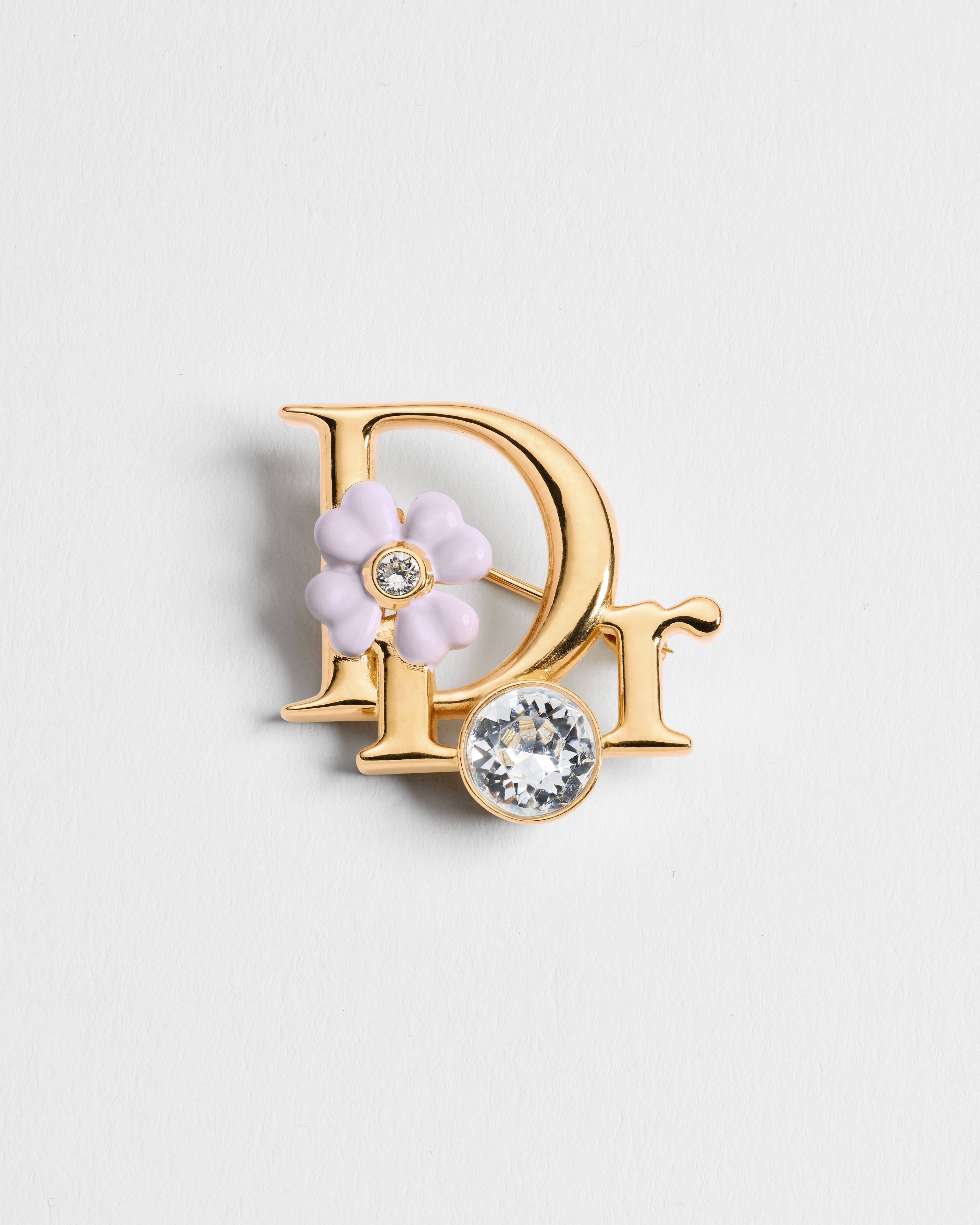 Dior Precious Clover 胸針 金色飾面金屬、水晶和粉紅色漆面 E01