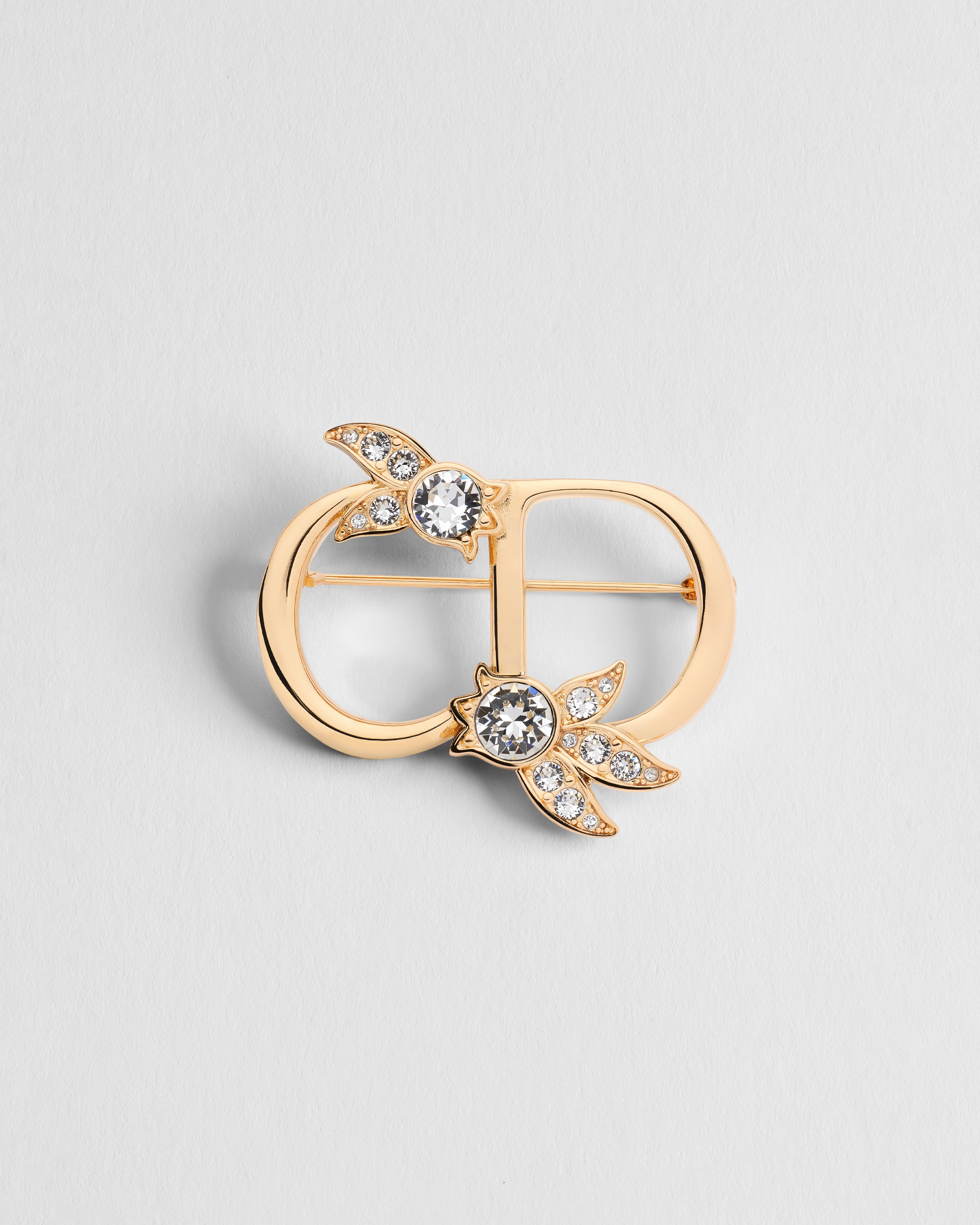 CD Mini Lily Brooch Gold-Finish Metal and Crystals E01