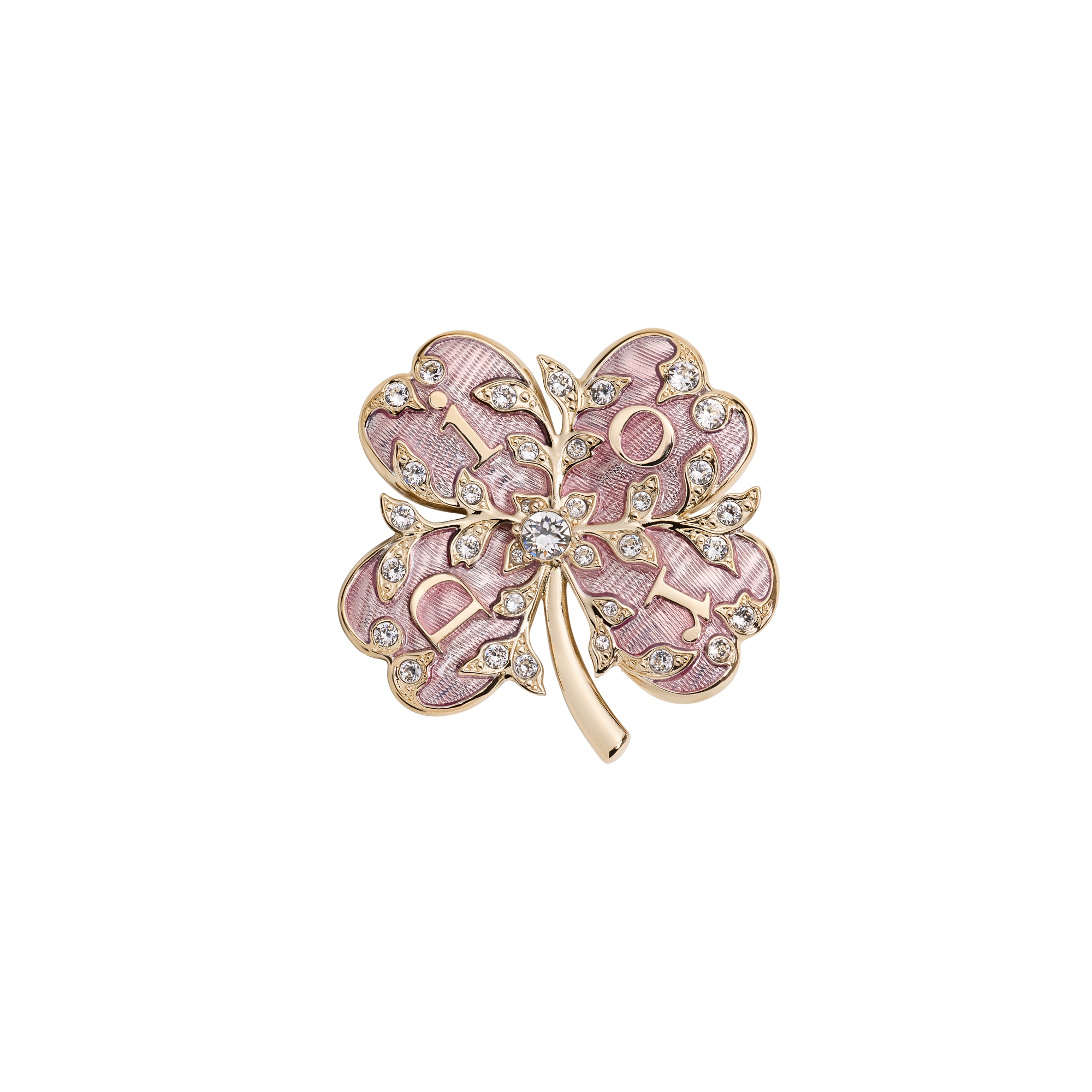 Dior Floral Clover Brooch Pale Gold-Finish Metal, Crystals and