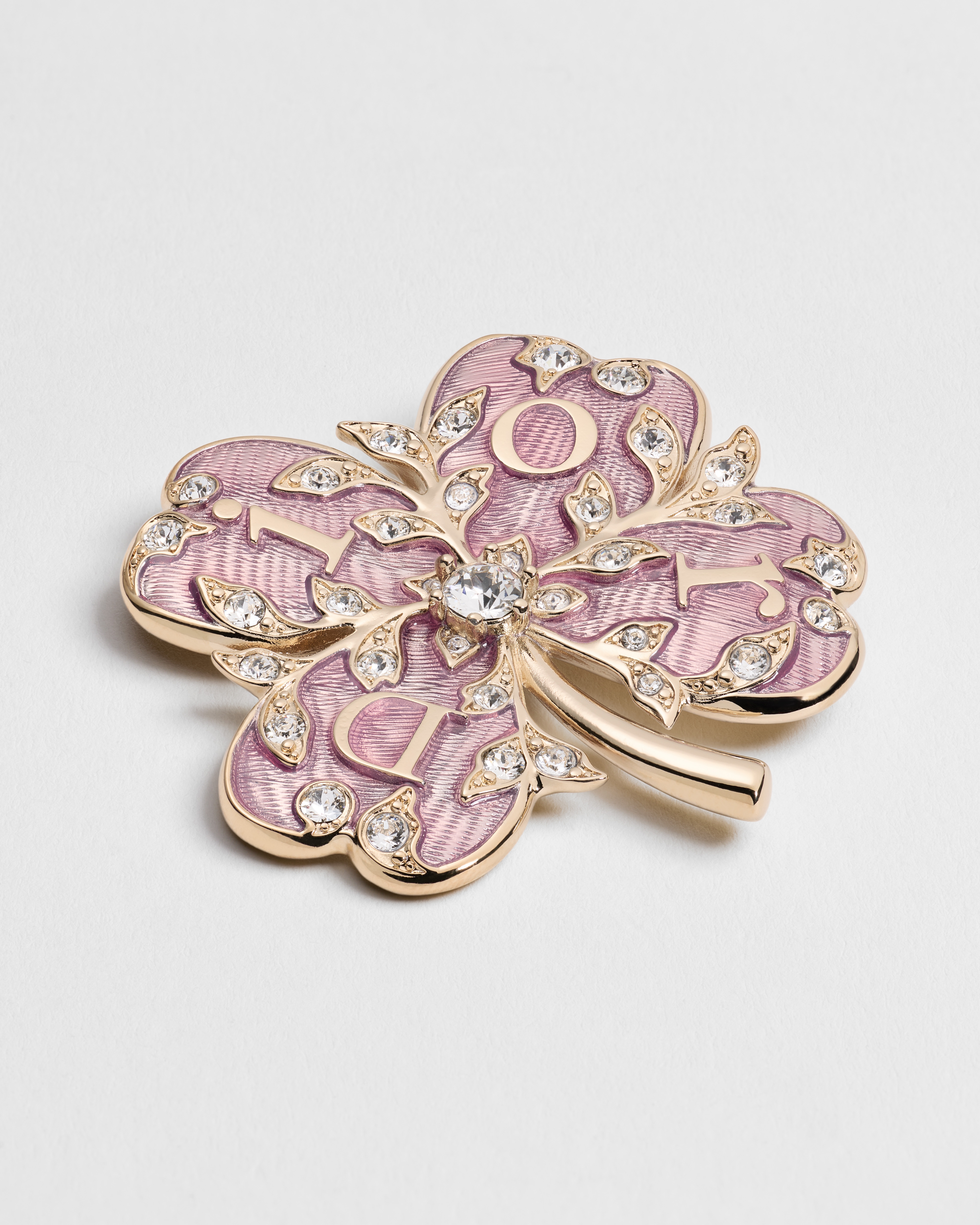 Dior Floral Clover Brooch Pale Gold-Finish Metal, Crystals and