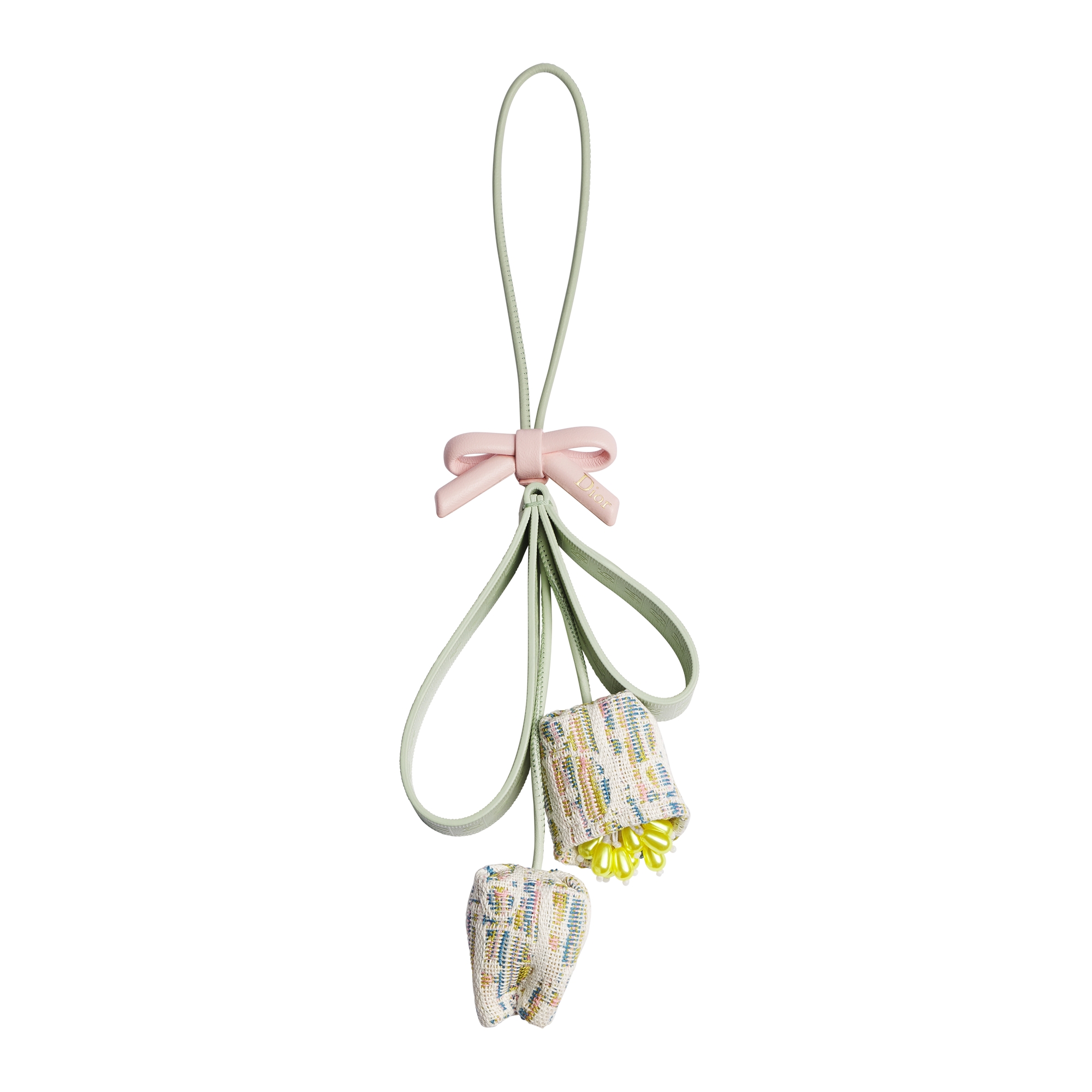 Jardin d'Atelier Dior Bag Charm Pink and Green Lambskin with Multicolor Dior Oblique Pastel Jacquard E01
