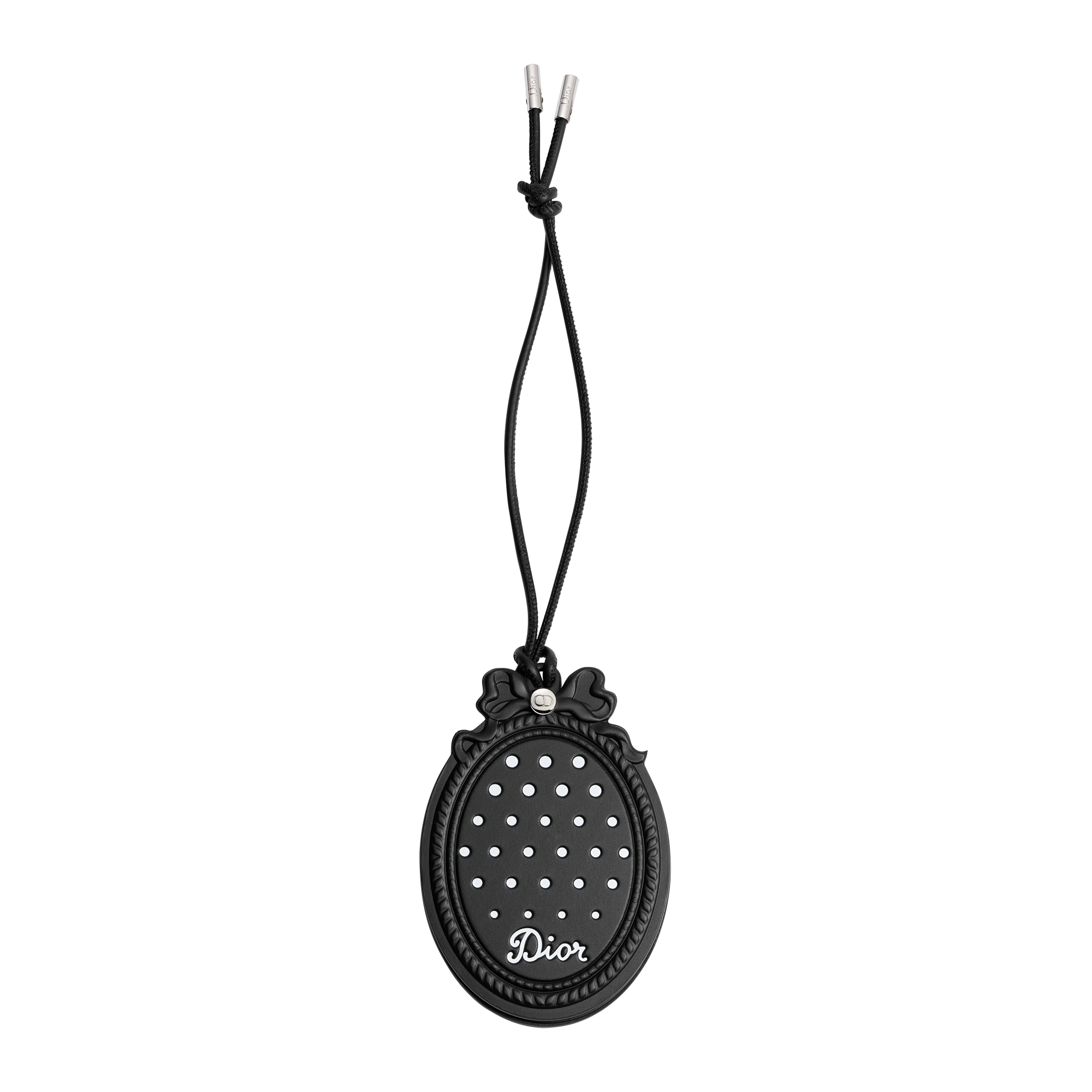 Dior Médaillon Bag Charm Silver-Finish Metal with Black and White PolkaDior Lambskin and Calfskin E01
