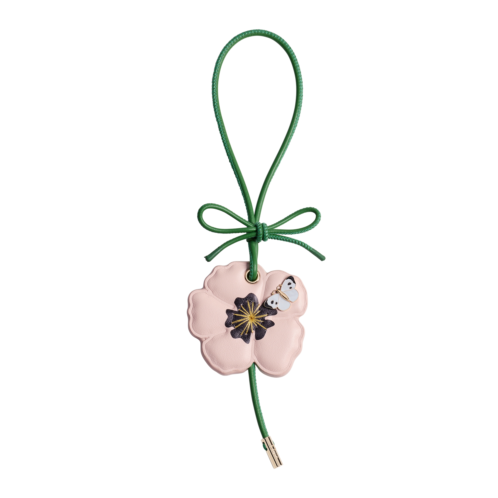 Dior Blooms Bag Charm Pale Gold-Finish Metal, Green and Pink Lambskin and Blue and Black Lacquer E01