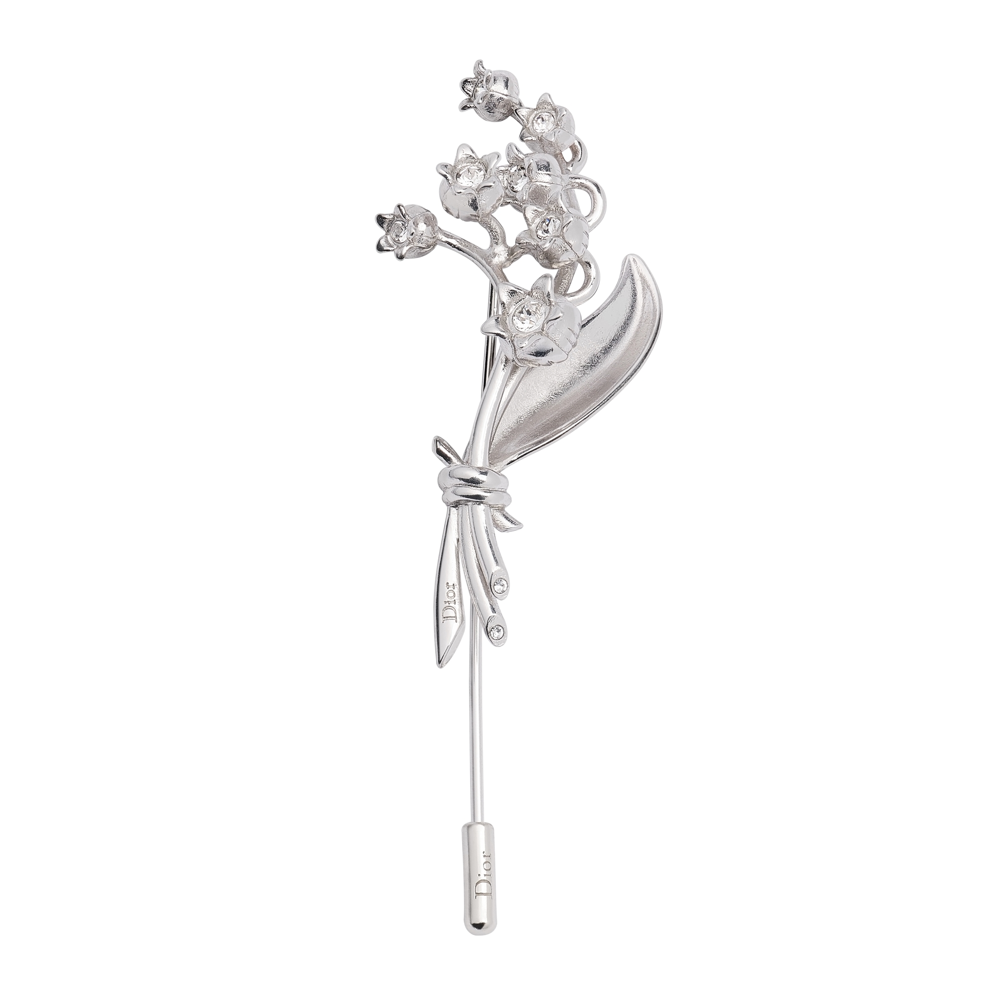 Lily of the Valley Brooch Silver-Finish Brass and White Crystals E01