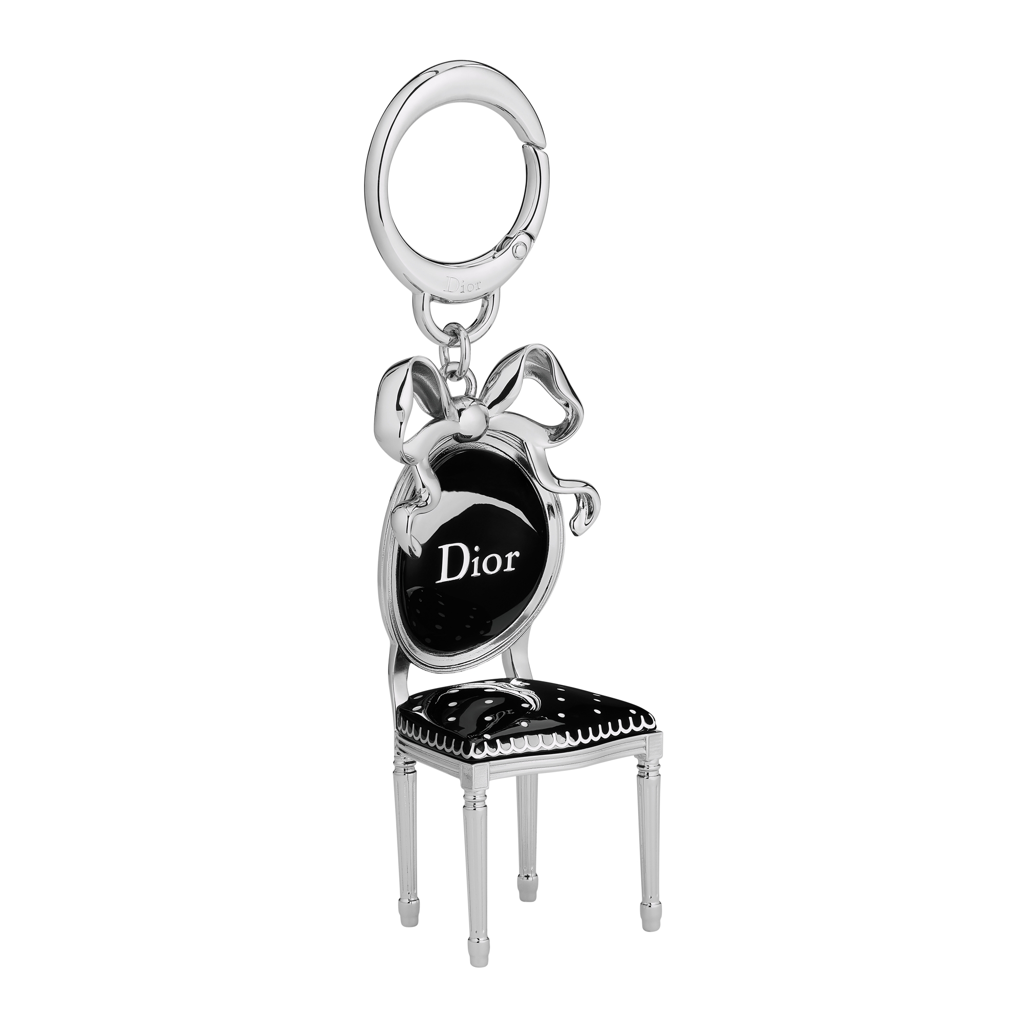 Dior Icon Bag Charm Silver-Finish Metal with Black and White PolkaDior Lacquer E01