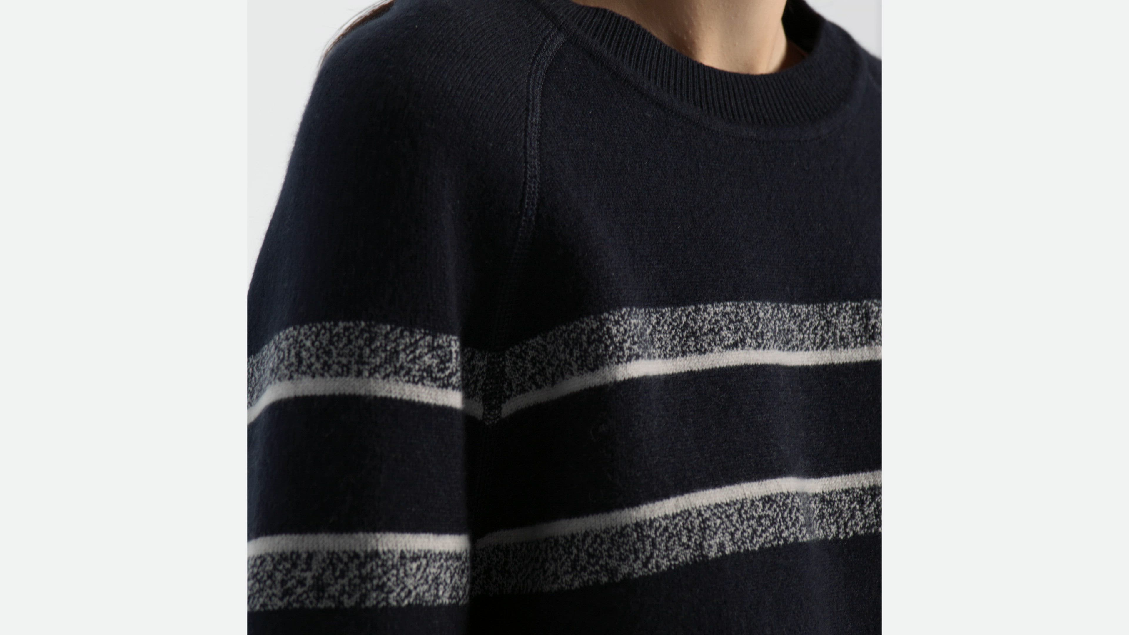 Reversible Round Neck Sweater Blue Double-Sided Technical Cashmere