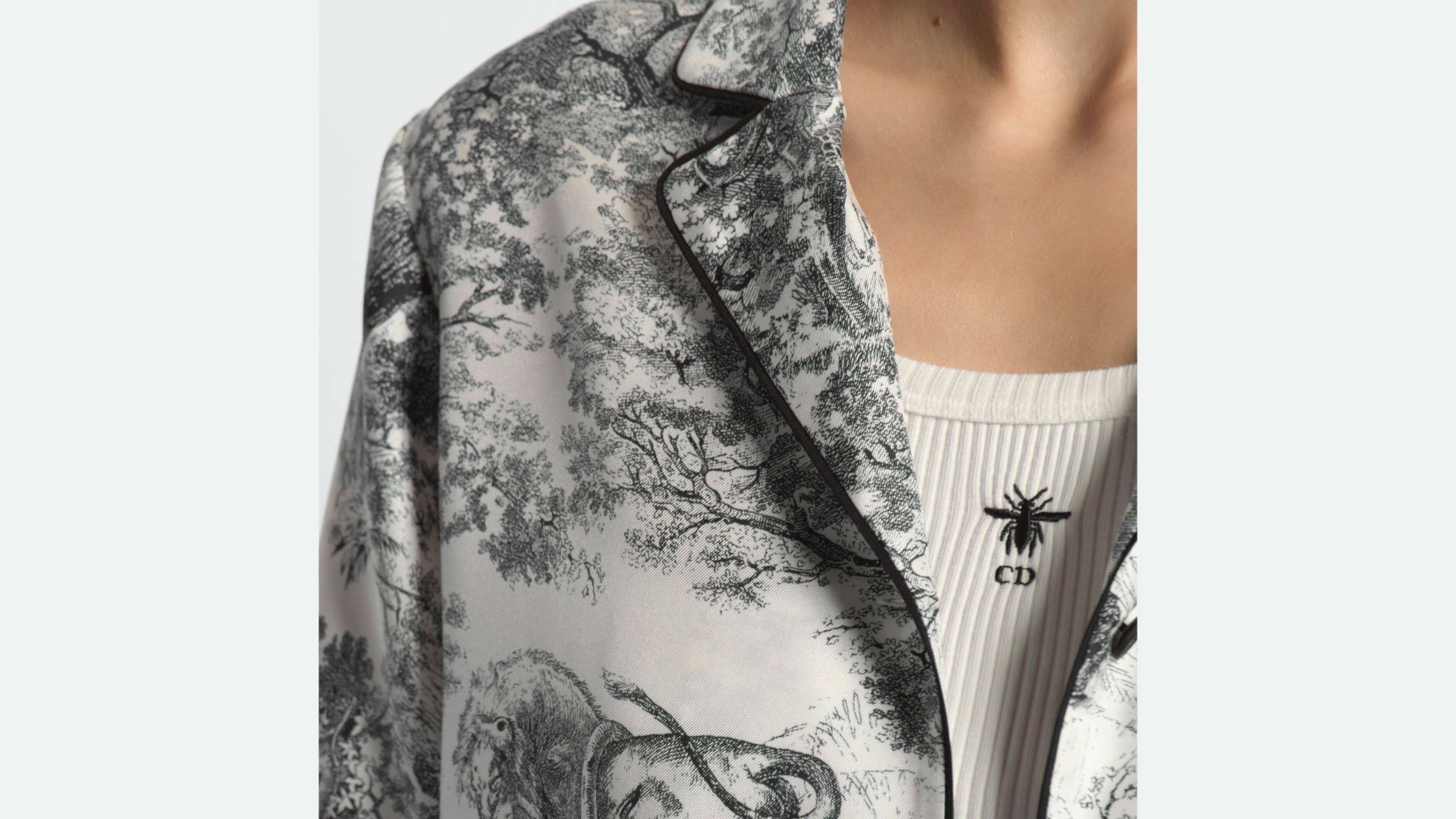 Dior Chez Moi Short-Sleeved Shirt White and Navy Blue Toile de