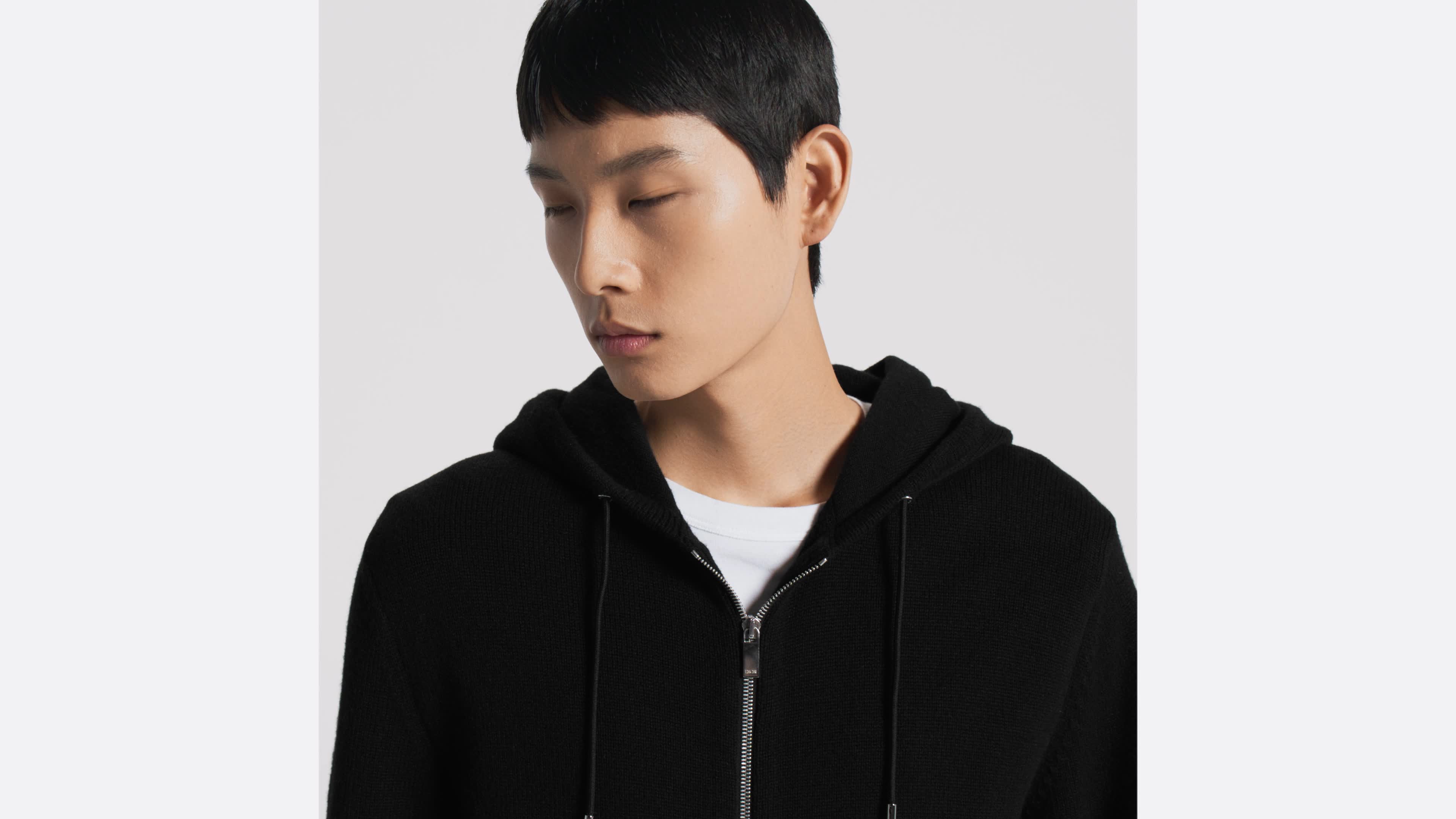 CD Icon Hooded Sweatshirt with Zip Black Cashmere Jersey | DIOR