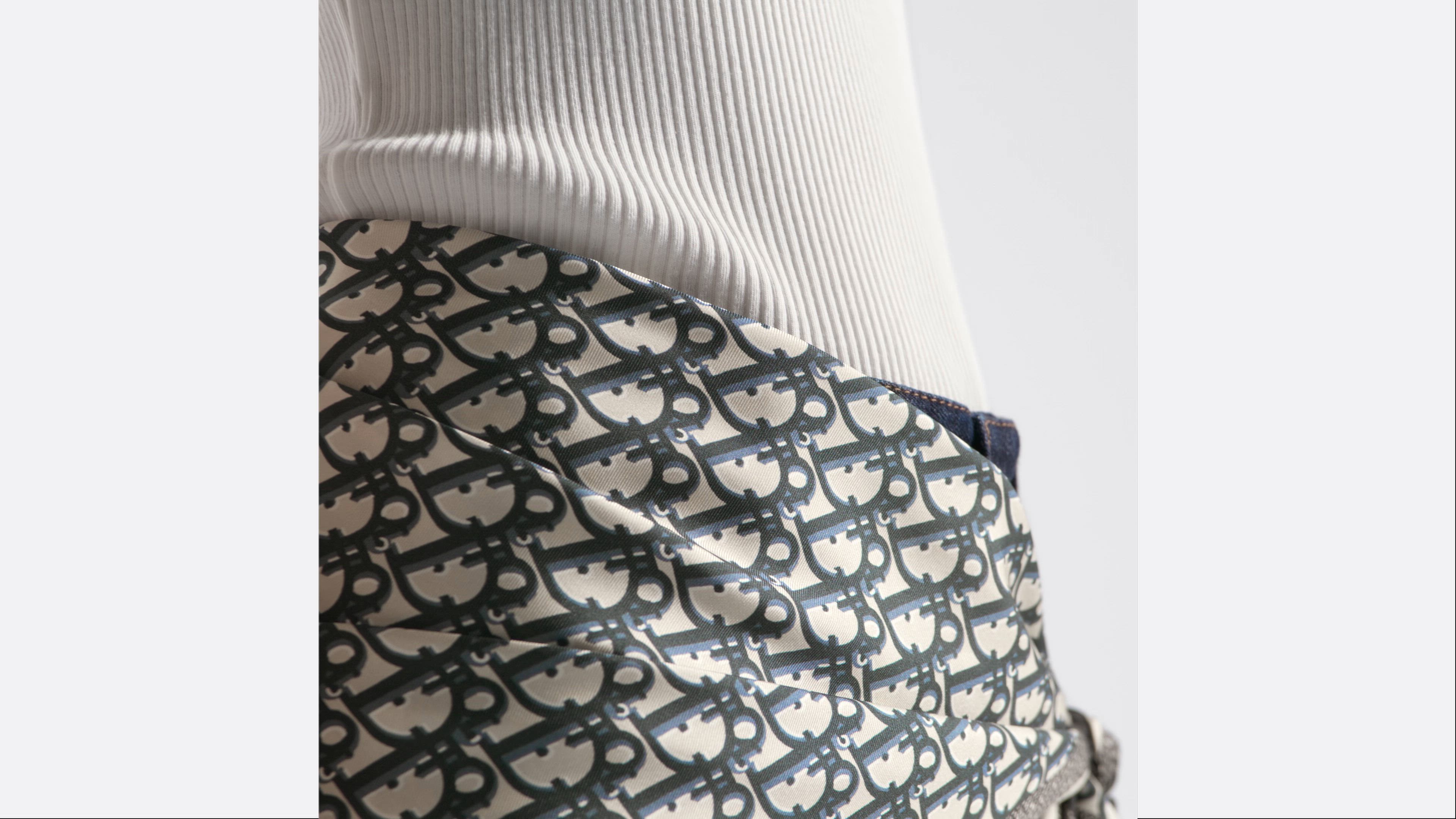 Dior Oblique Diortwin 90 Square Scarf Gray and Navy Blue Silk