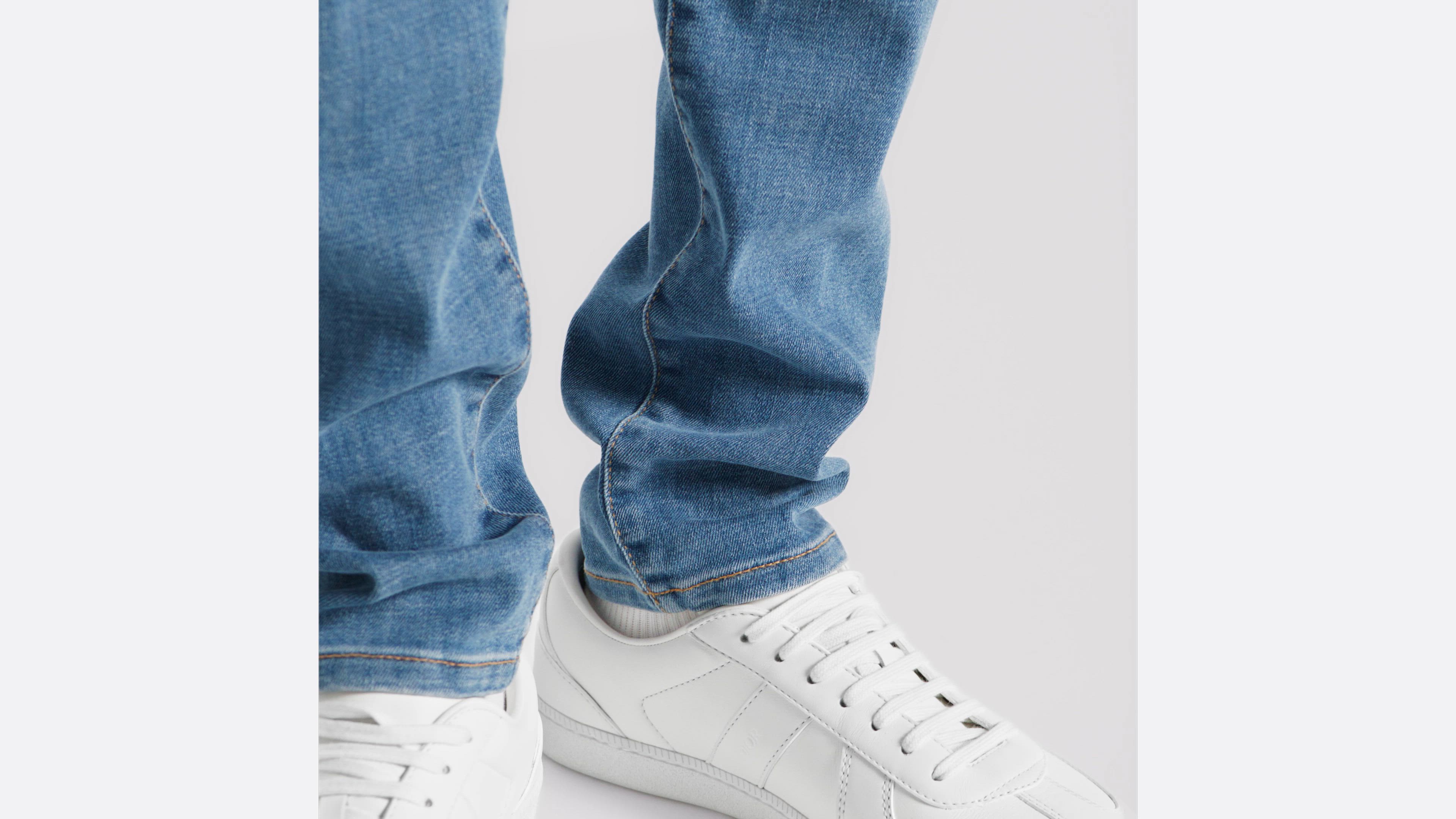 Long Slim-Fit Jeans Blue Cotton-Blend Twill | DIOR