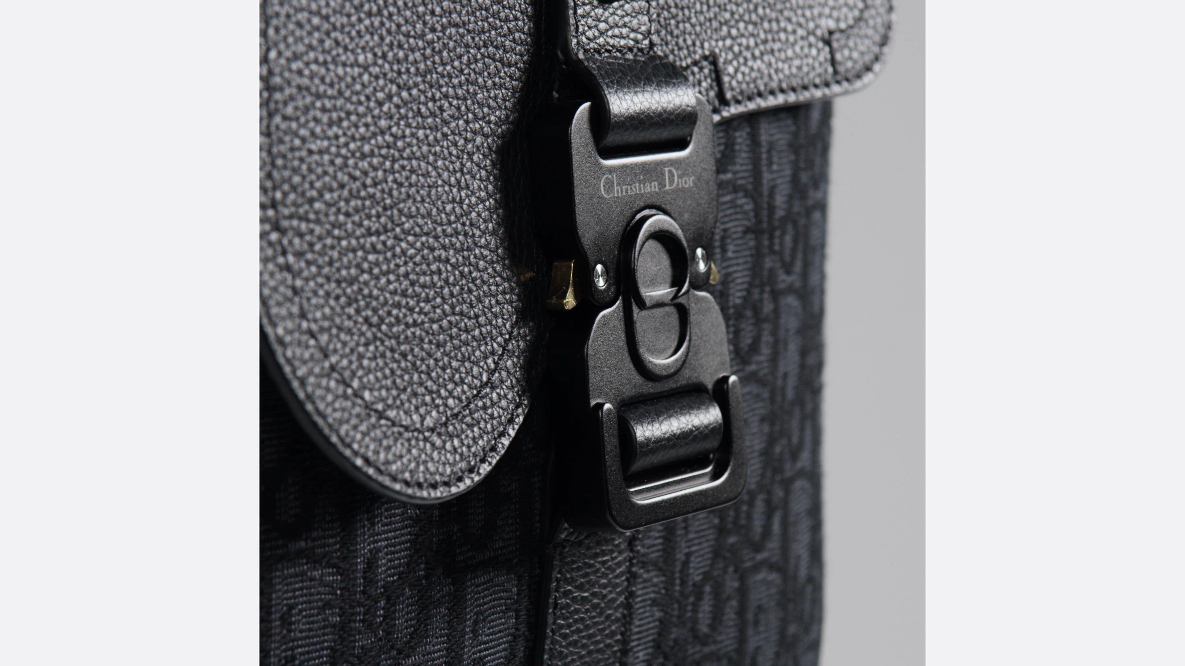 Saddle Zip Backpack Black Dior Oblique Jacquard and Black Grained