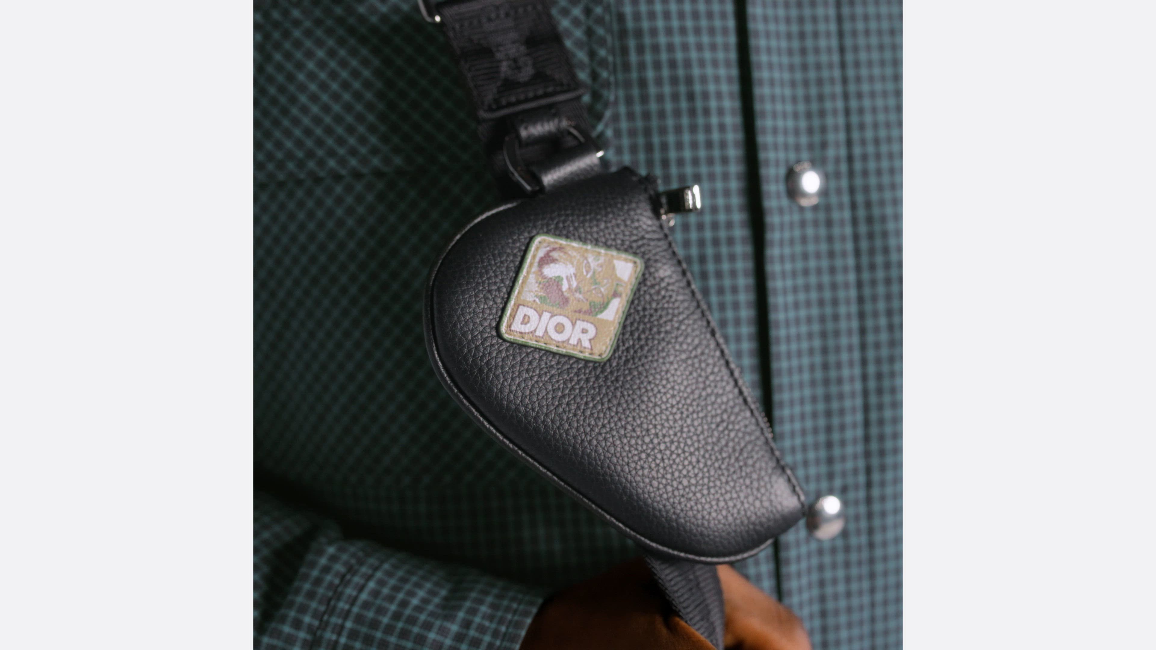 Saddle Triple Pouch Black Dior Oblique Jacquard, Black Grained