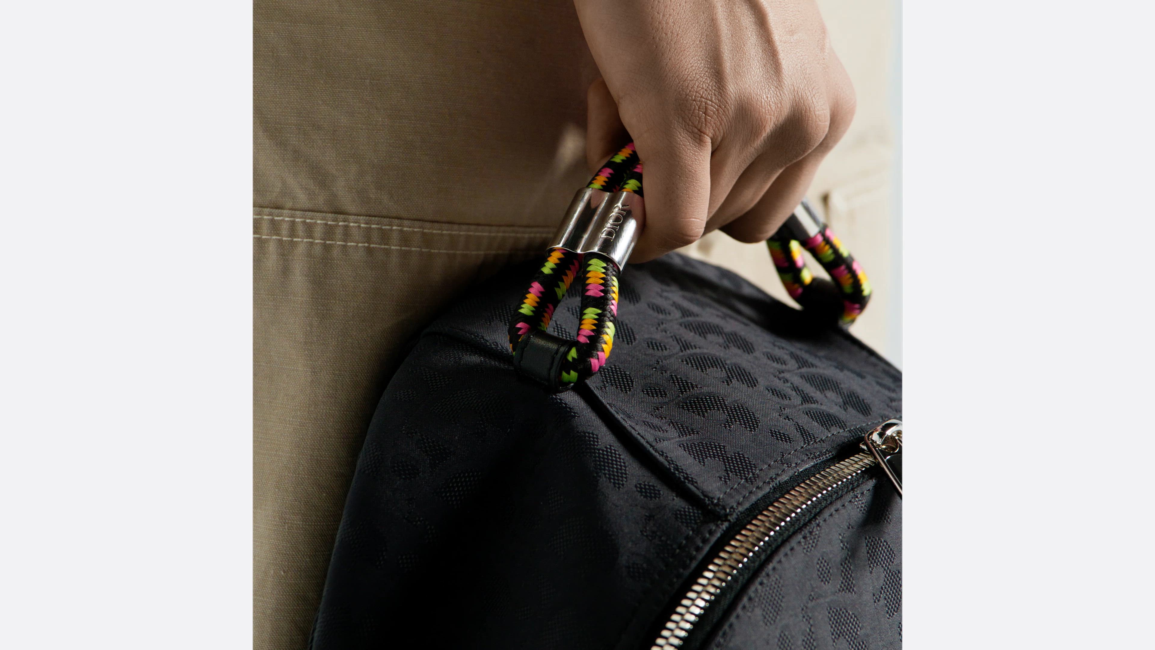 DIOR AND LEWIS HAMILTON Zipped Backpack Black Dior Oblique Nylon