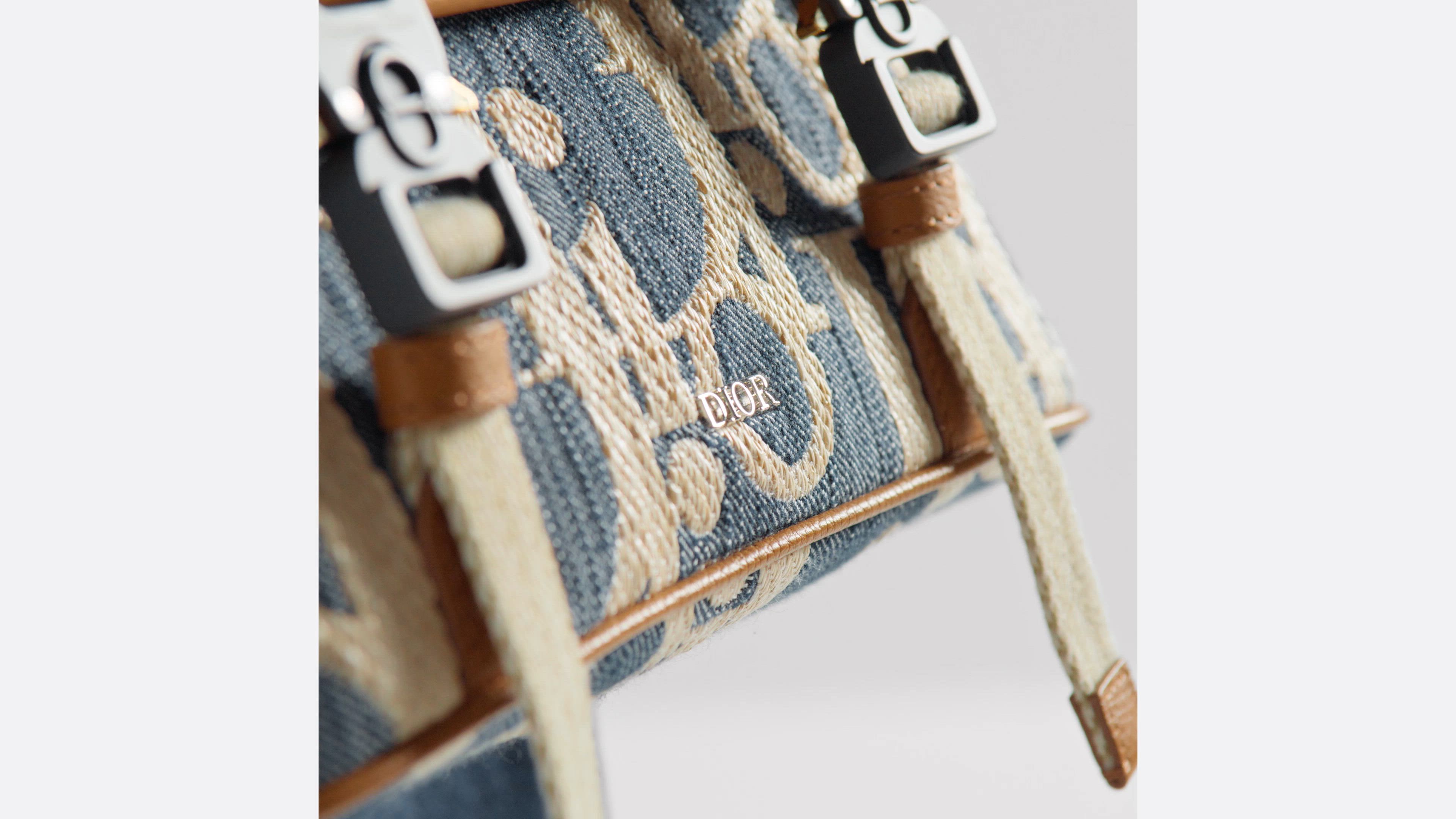 Dior Hit the Road Messenger Bag with Flap Blue and Beige Raffia