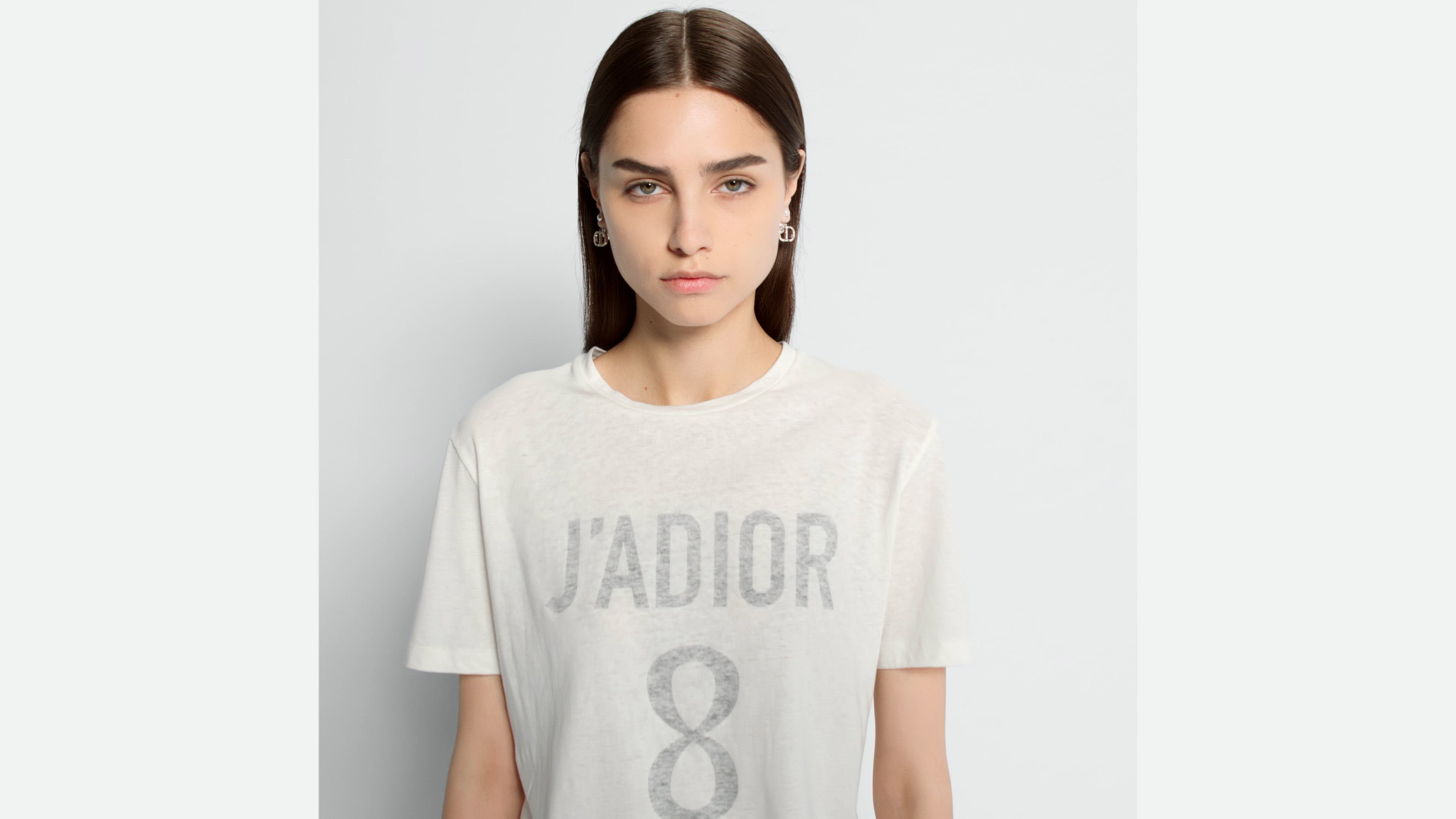 J'Adior 8 T-Shirt White Cotton and Linen Jersey | DIOR
