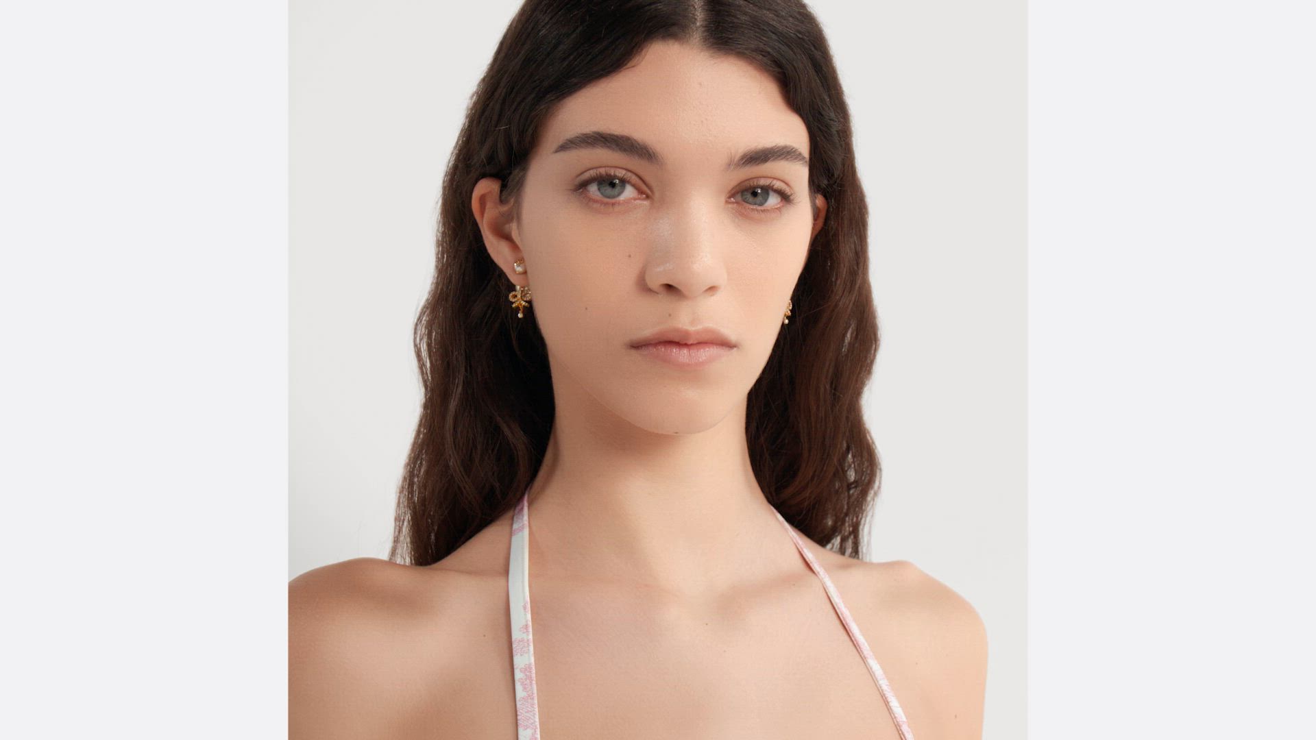 Dioriviera Bikini Top White Technical Fabric with Cherry Blossom