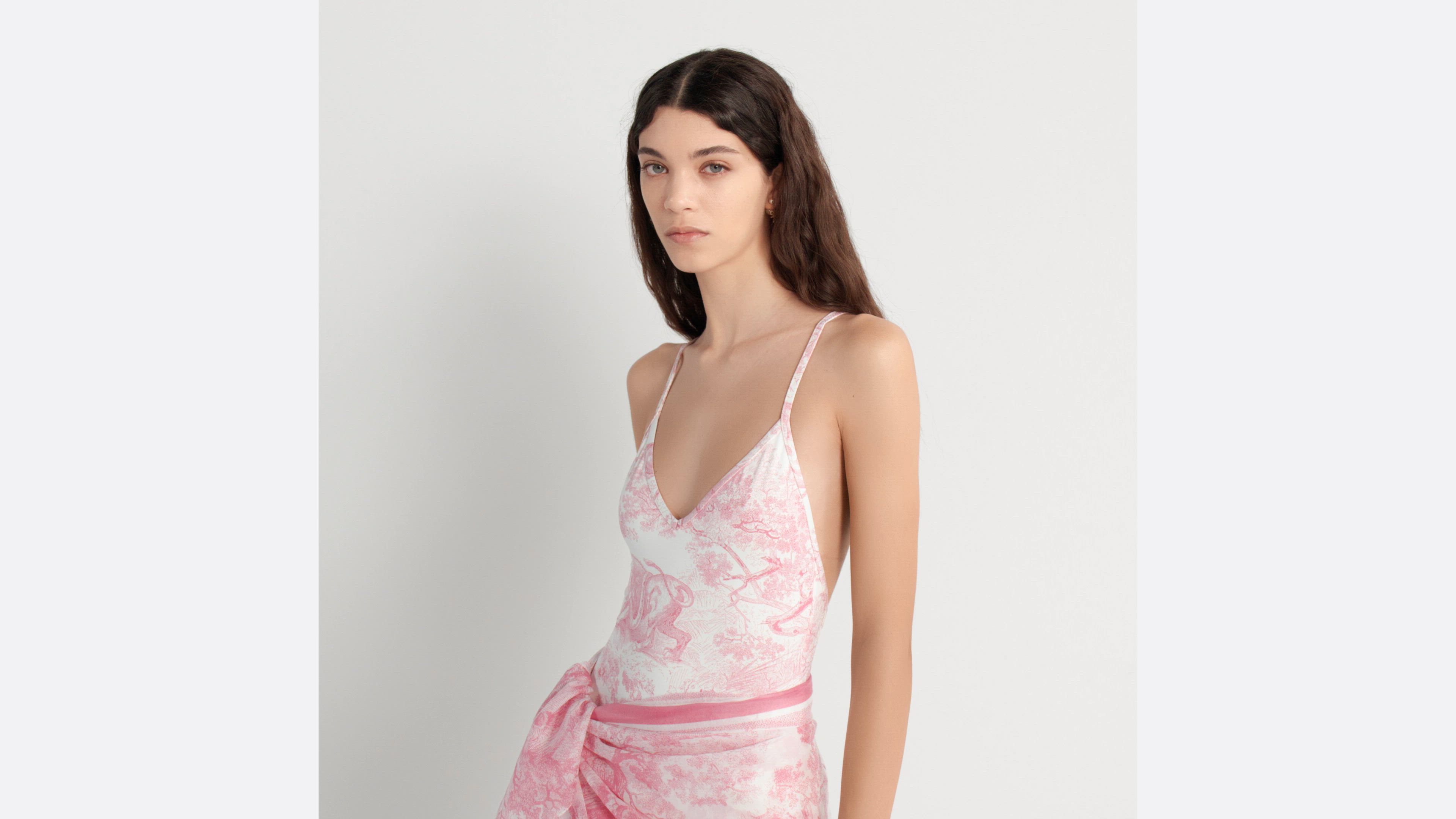 Dior ピンク フラワー装飾 セパレート水着 Dioriviera One-Piece Swimsuit White Technical Fabric with Cherry