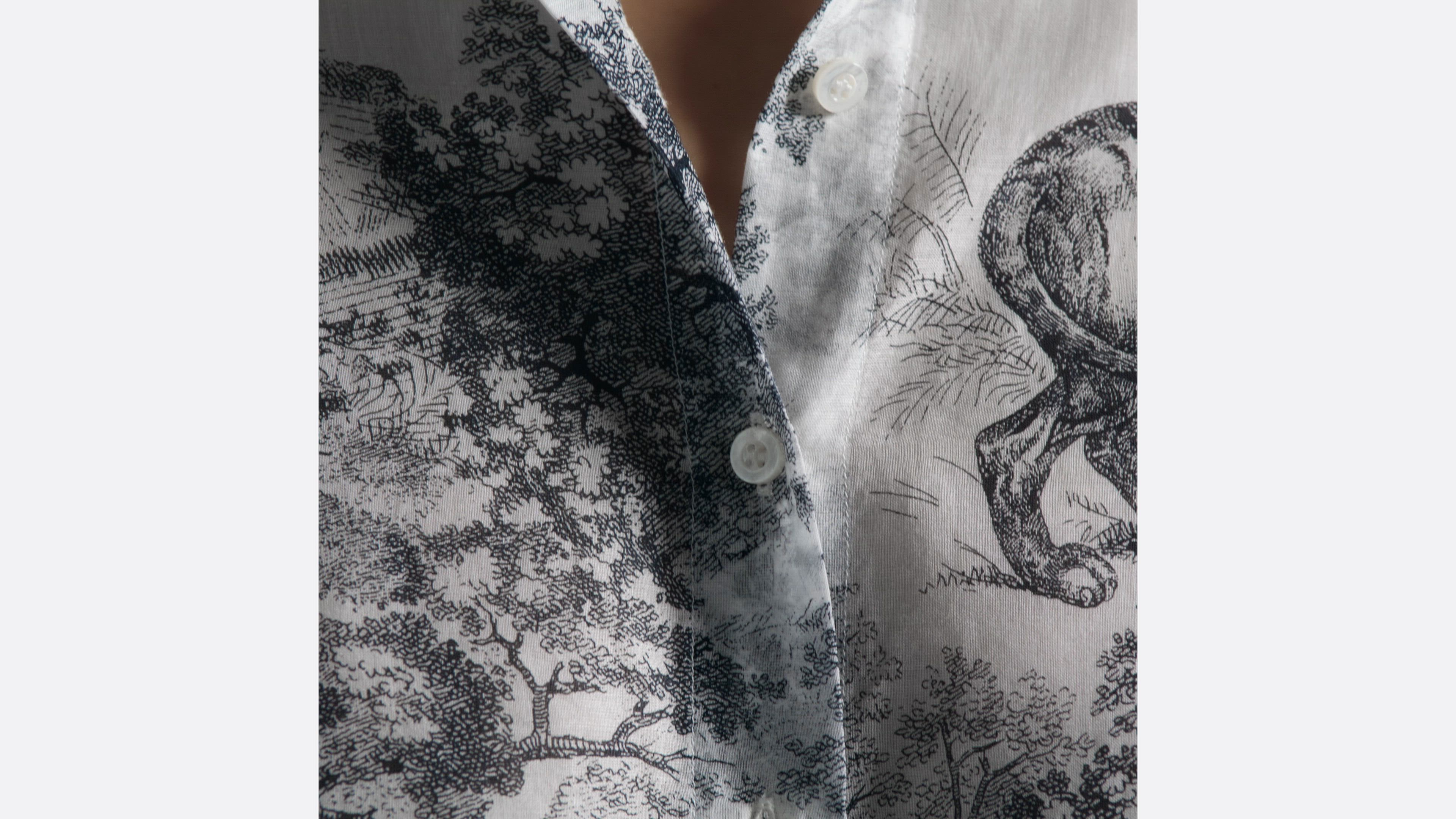 Dioriviera Long Blouse White and Navy Blue Toile de Jouy Sauvage