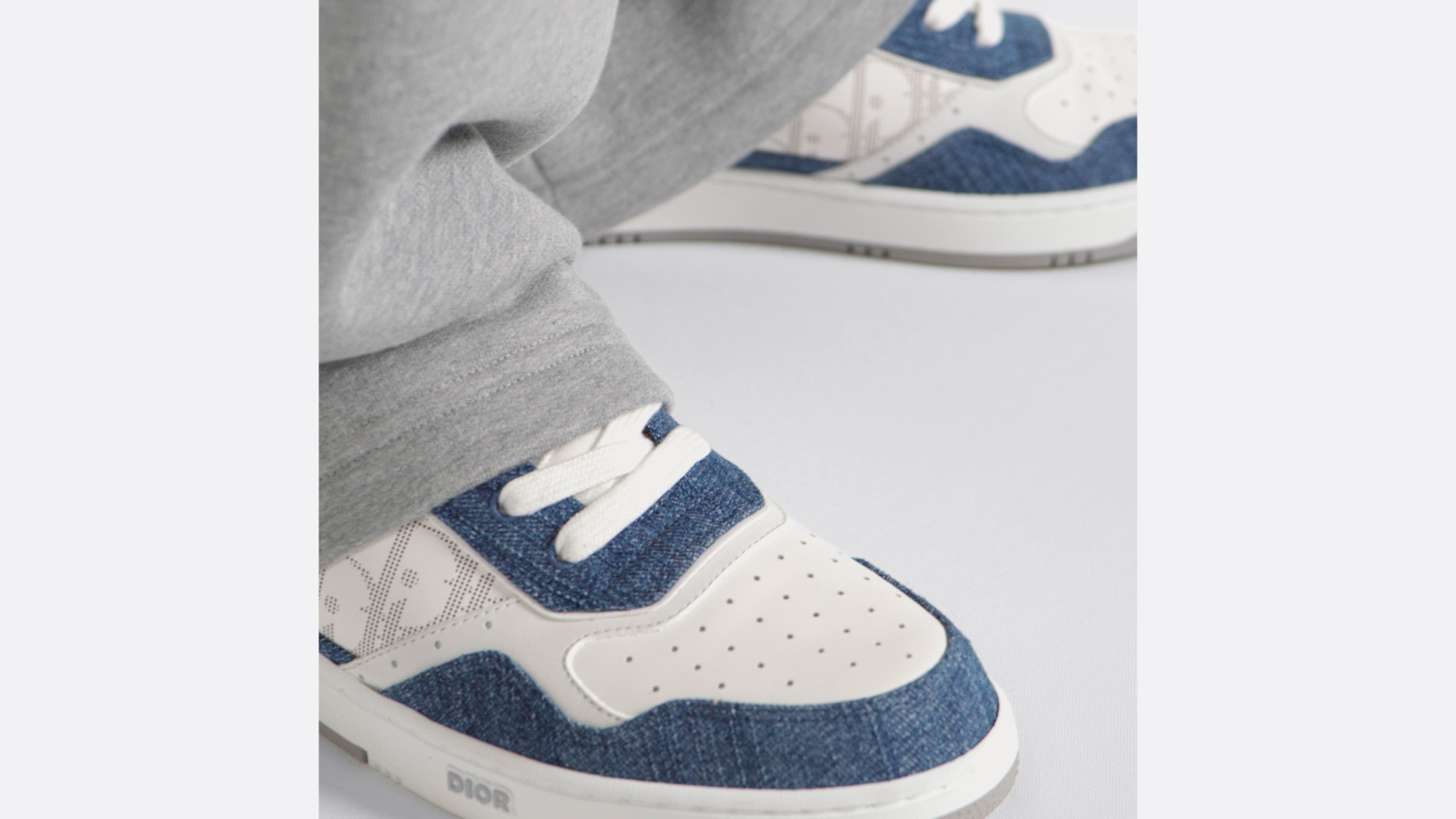 B27 Uptown Low-Top Sneaker White Smooth Calfskin, Blue Denim and