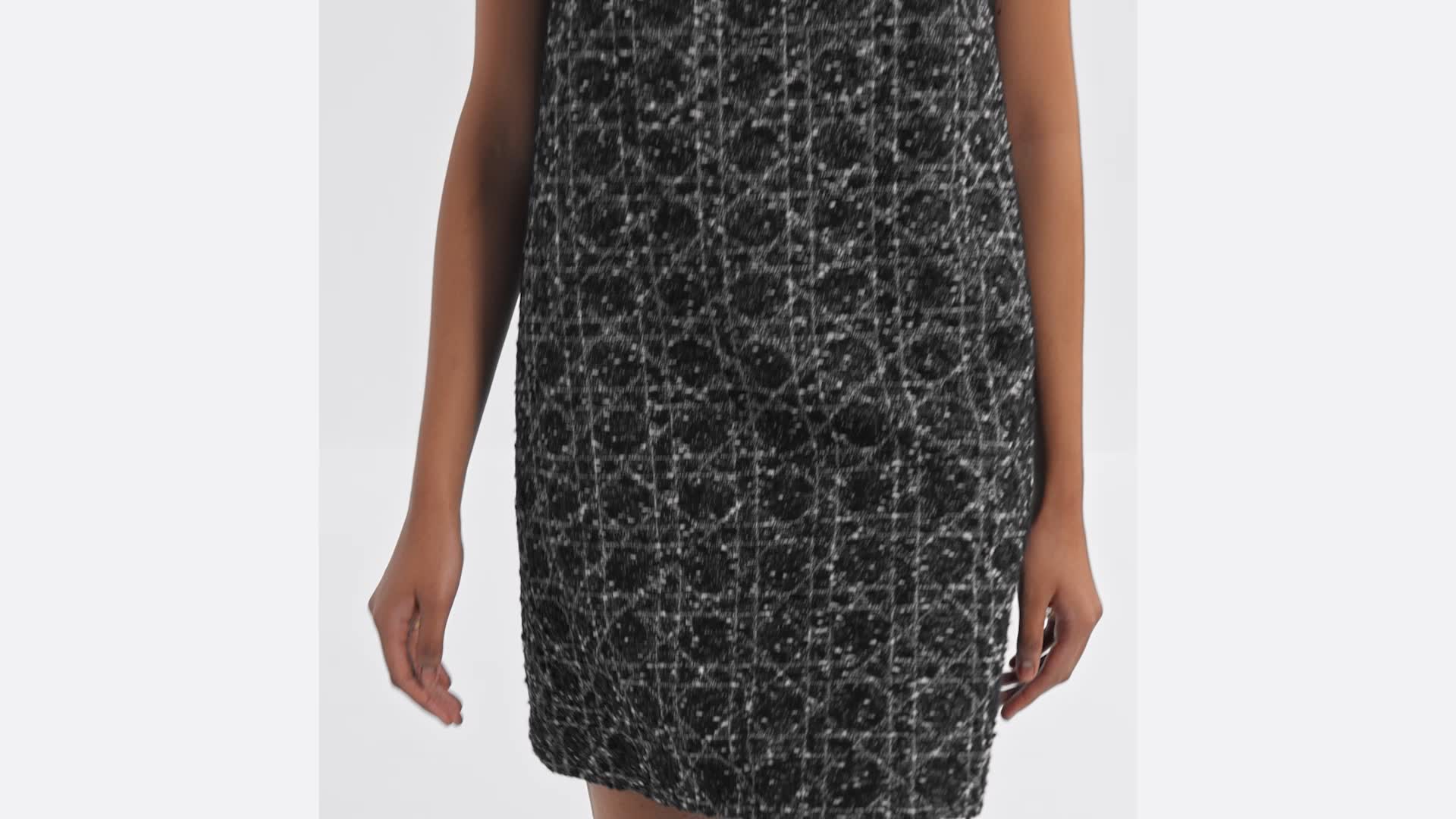 Short Macrocannage Flared Dress Black and White Cotton-Blend Tweed | DIOR