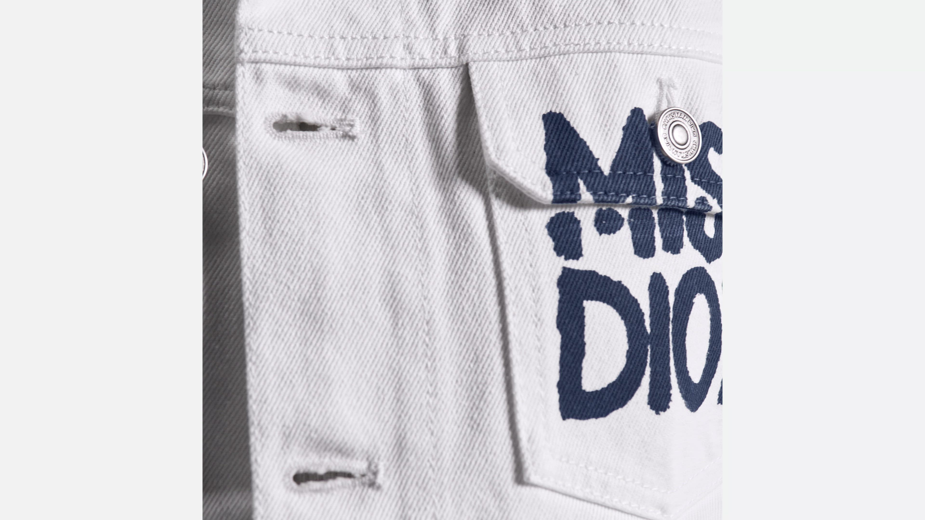 Jacket White Cotton Denim with Blue Miss Dior Graffiti Motif | DIOR