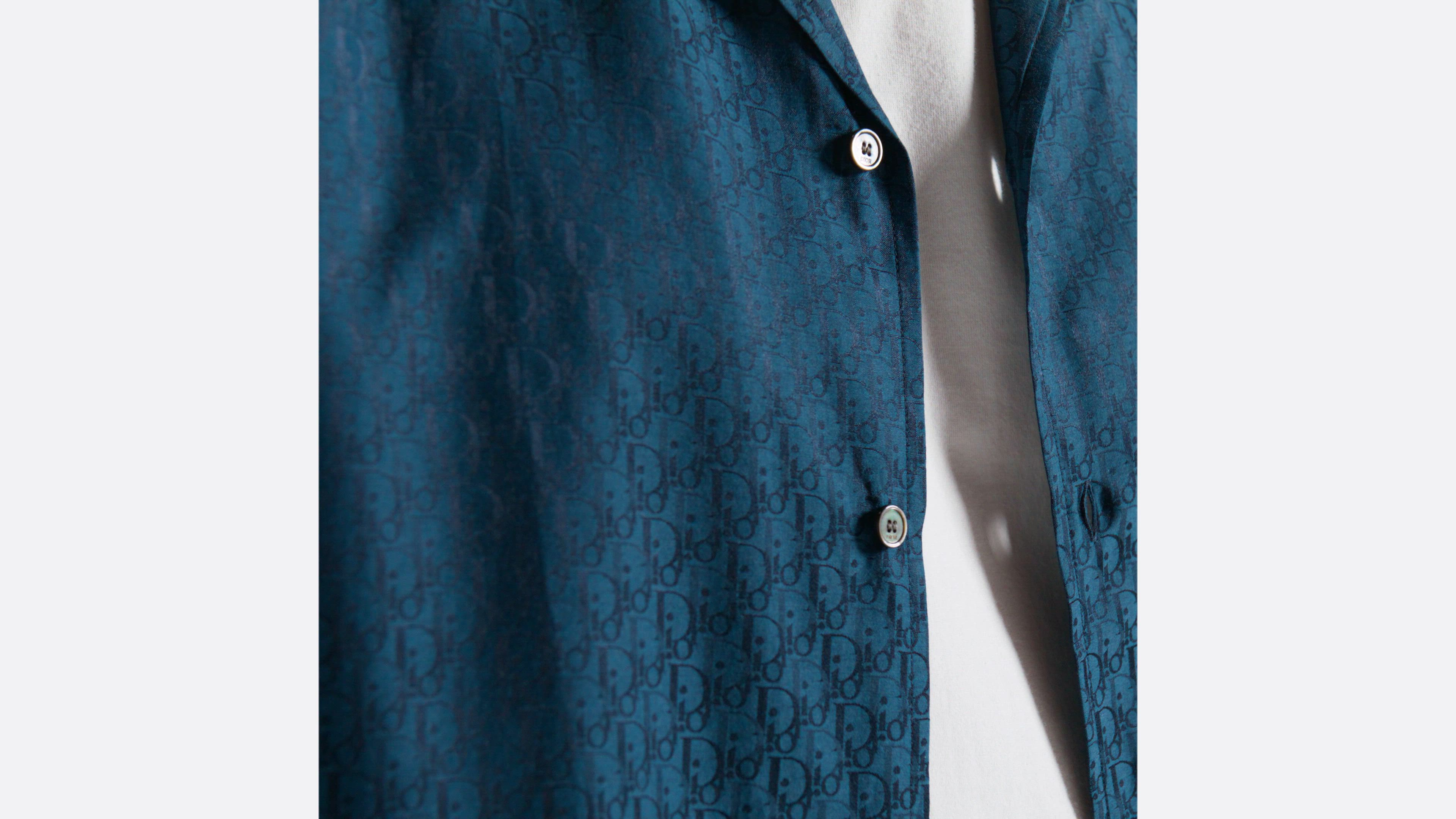 Dior Oblique Short-Sleeved Shirt Navy Blue Silk and Cotton