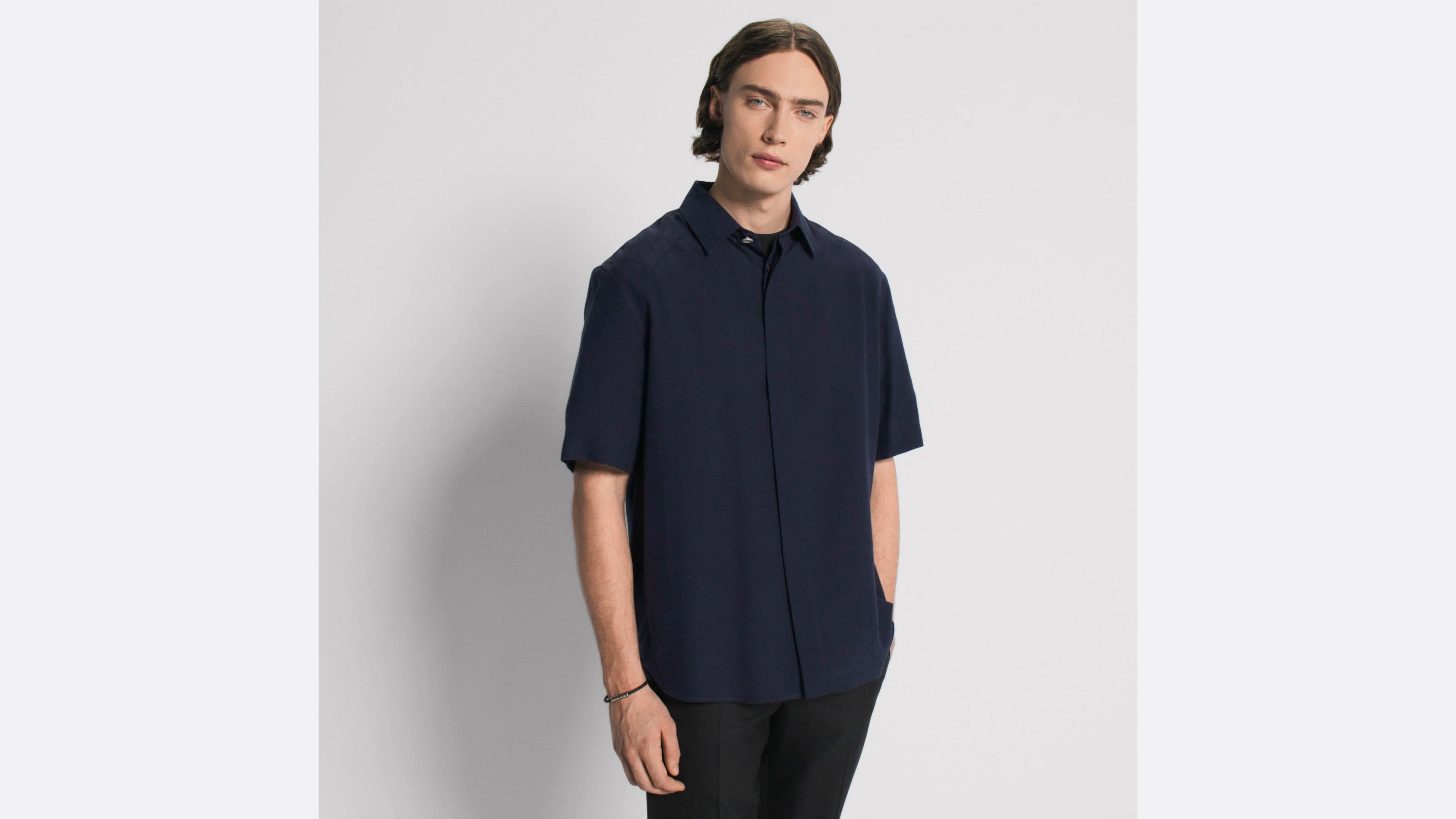 Dior Icons Short-Sleeved Shirt Blue Silk Blend | DIOR
