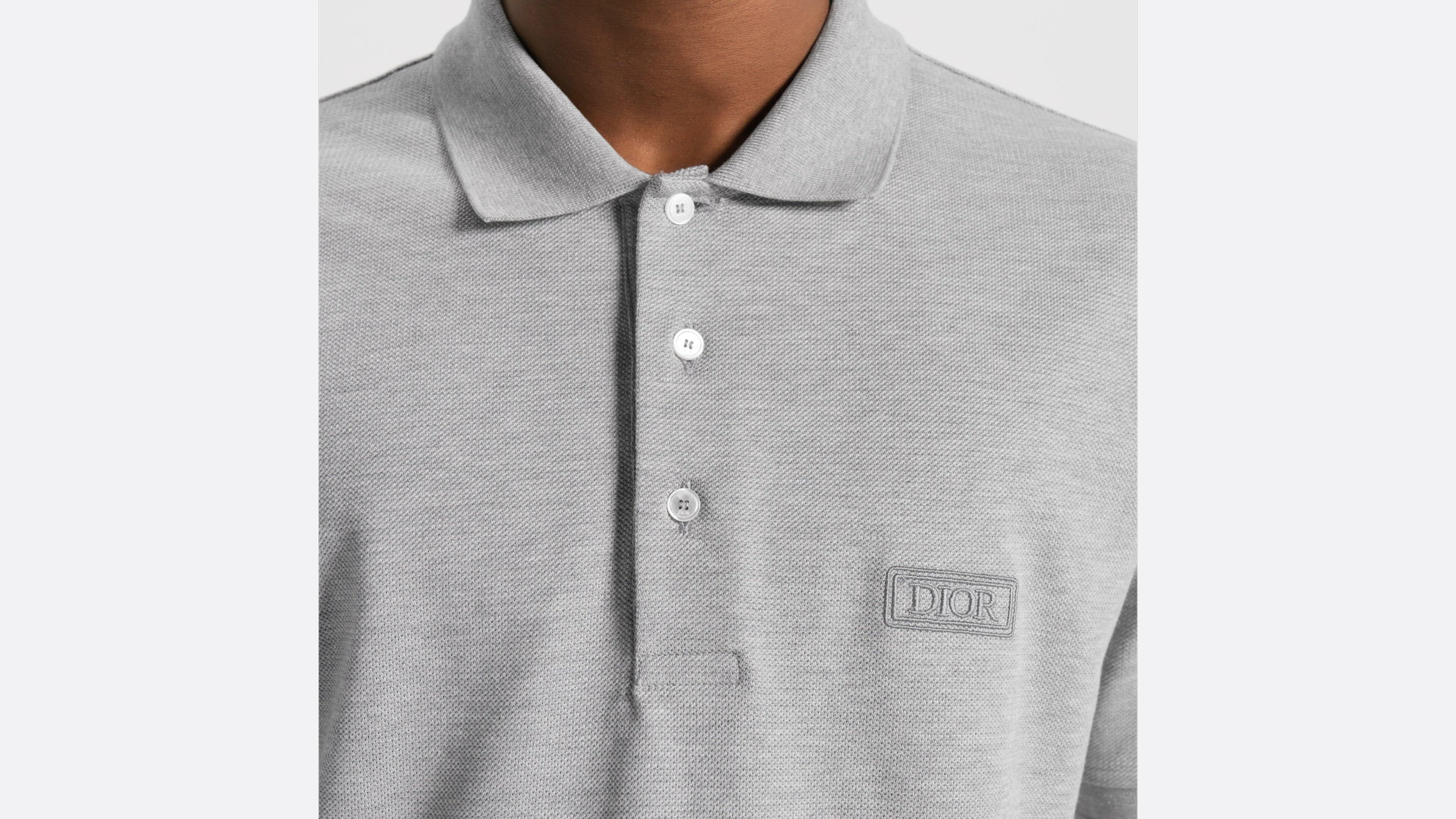 Dior Icons Polo Shirt Gray Cotton and Silk Piqué | DIOR
