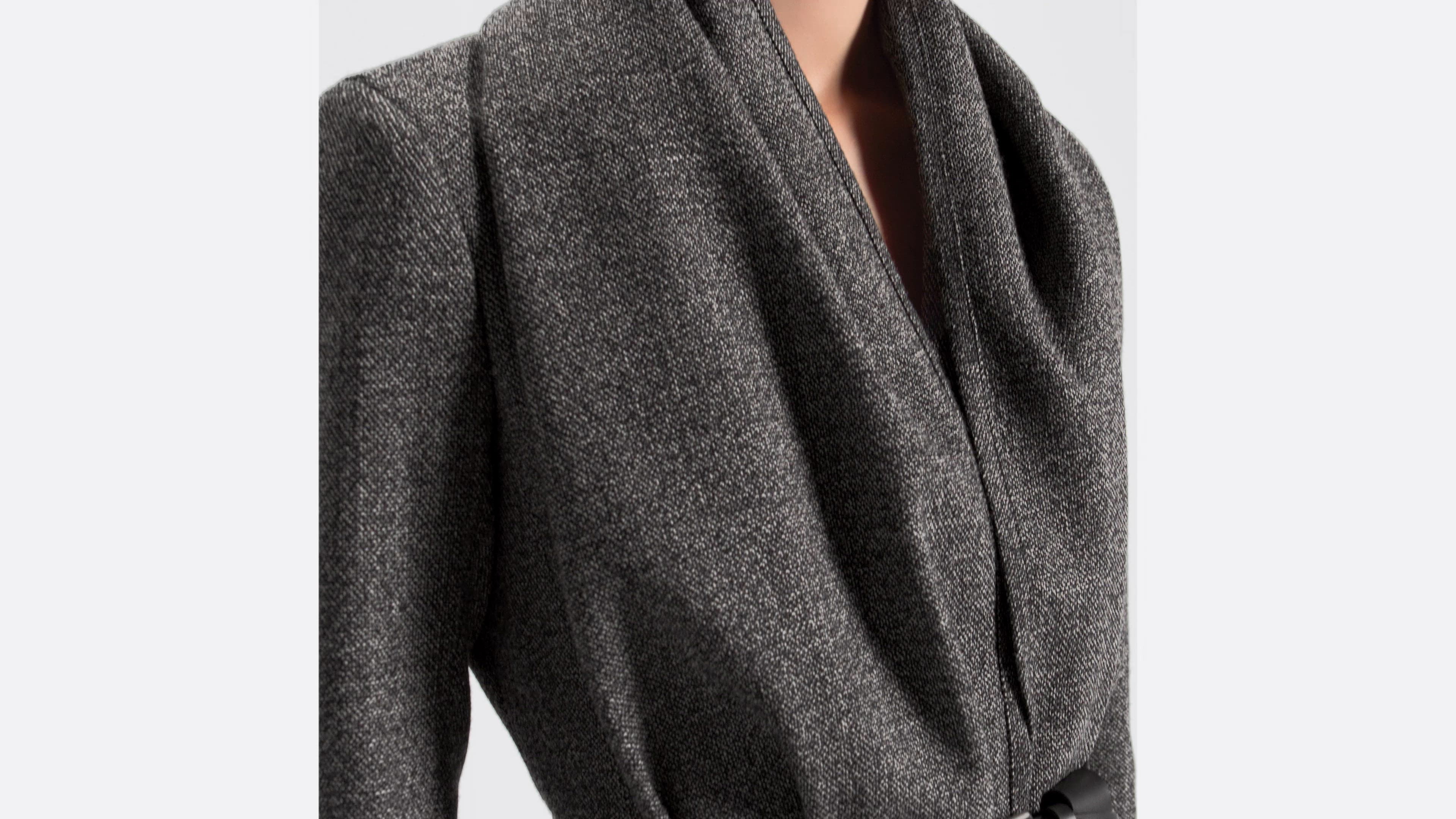 Belted Jacket with Removable Scarf Gray Virgin Wool Tweed | DIOR